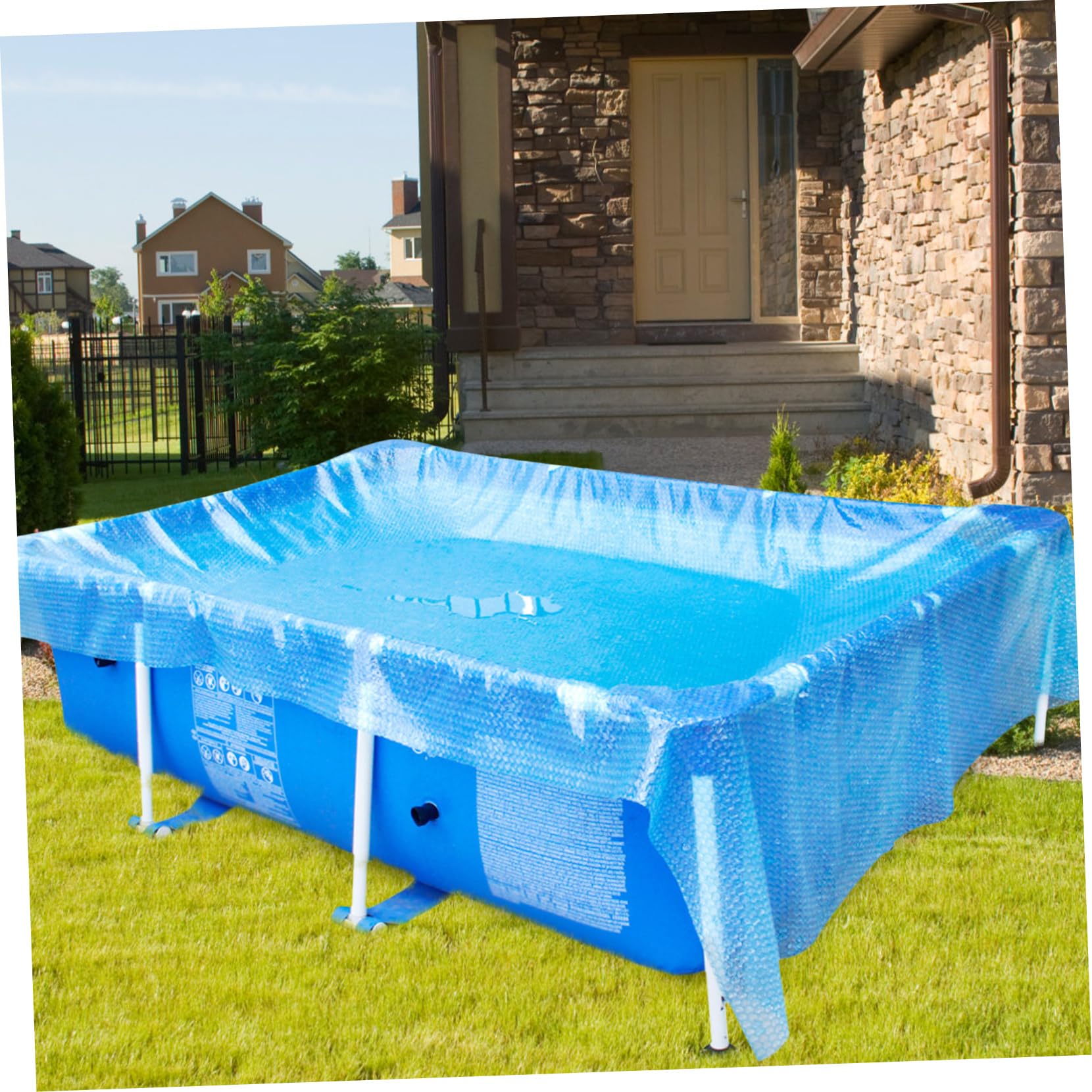Cubierta Rectangular para Piscina Inflable Pequeña Azul, y Fácil de Transportar, Hecha de PE para Aislamiento Térmico y Protección del Agua