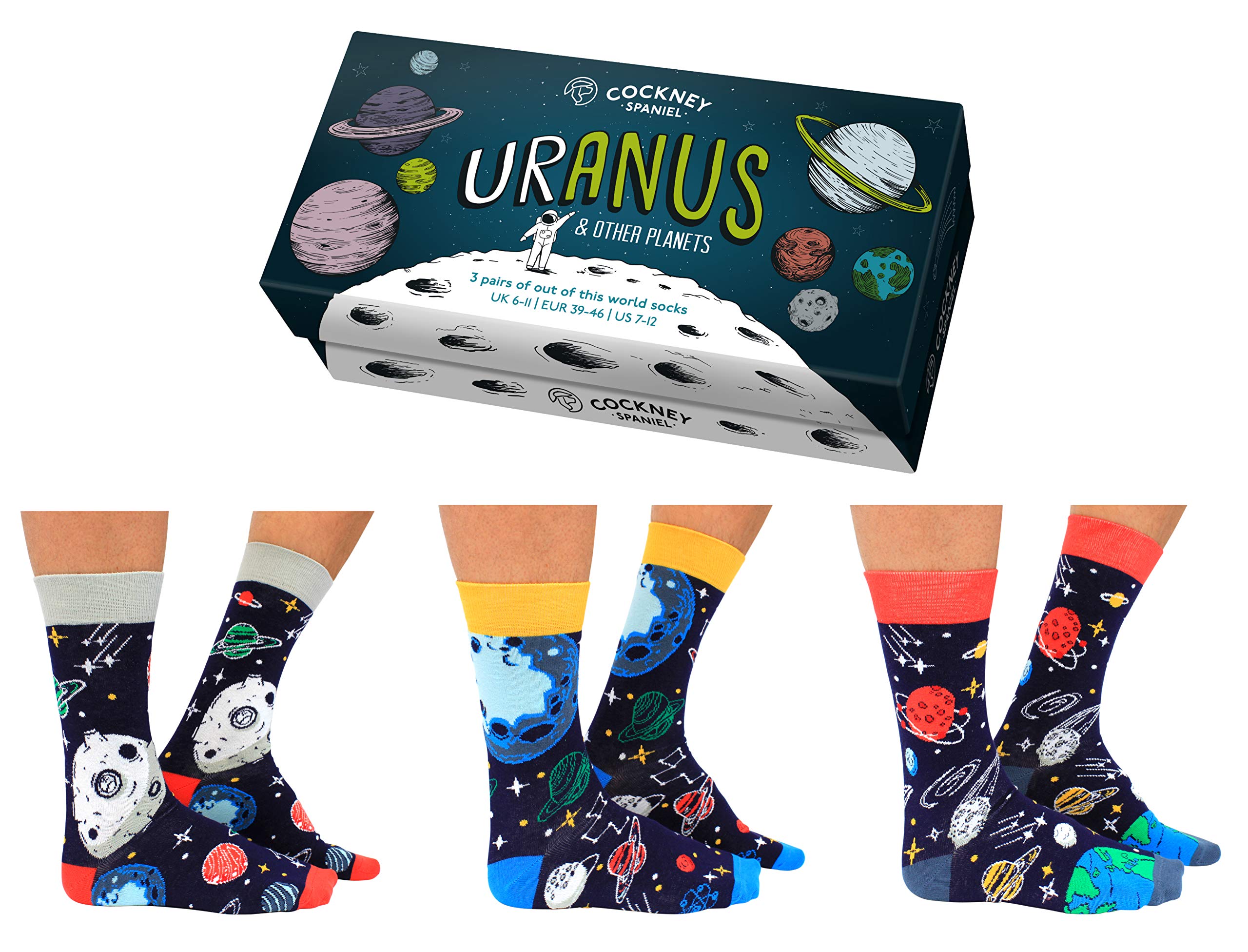 Cockney SpanielMen's Uranus & Other Planets Sock Gift, Multi, One Size, Multi, One size