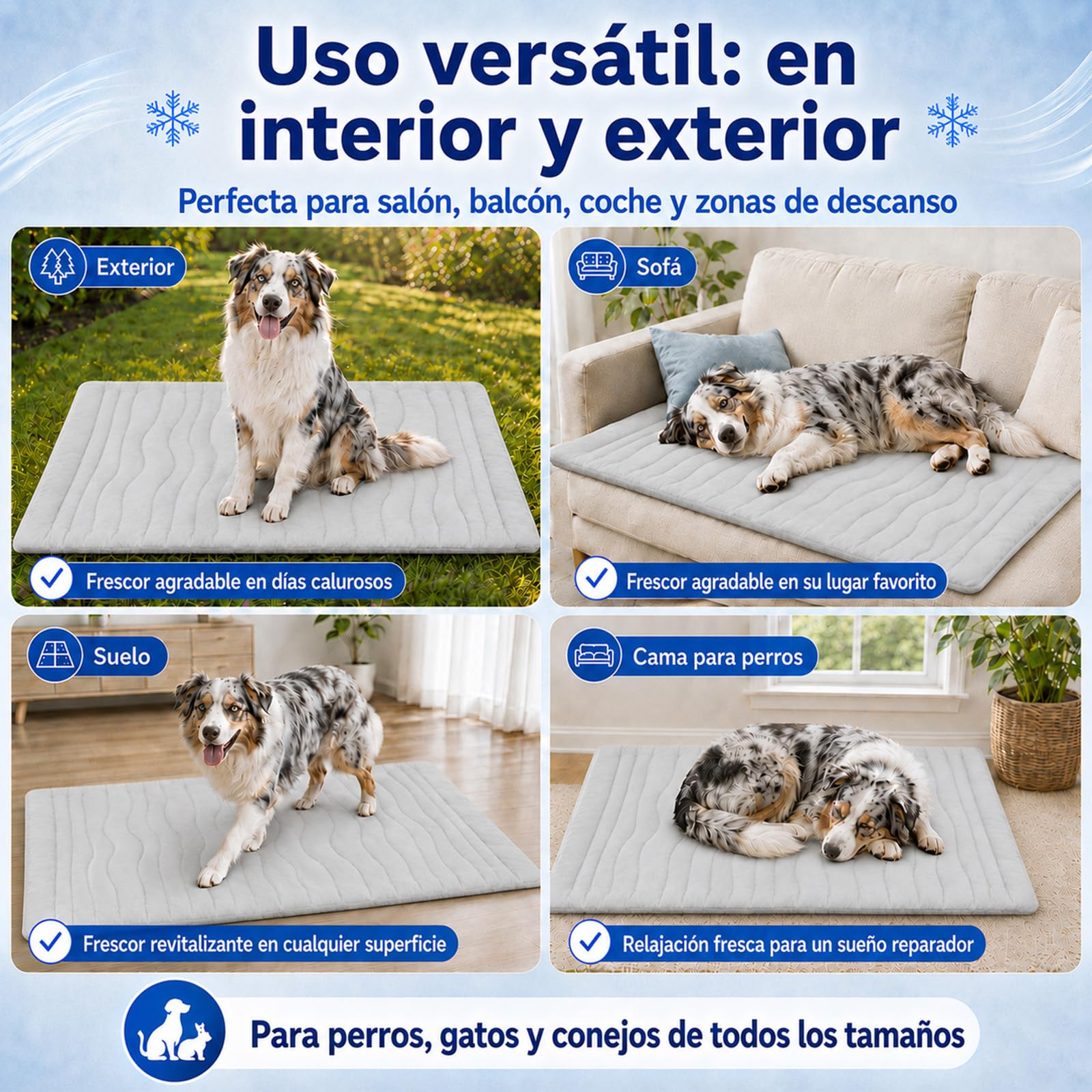 Manta Refrescante para Perros y Gatos, Alfombrilla Refrescante para Perros, Manta Refrigerante sin Gel, Lavable, Transpirable, para Verano, Coche, Sofá y Cama para Mascotas (Gris, XL)