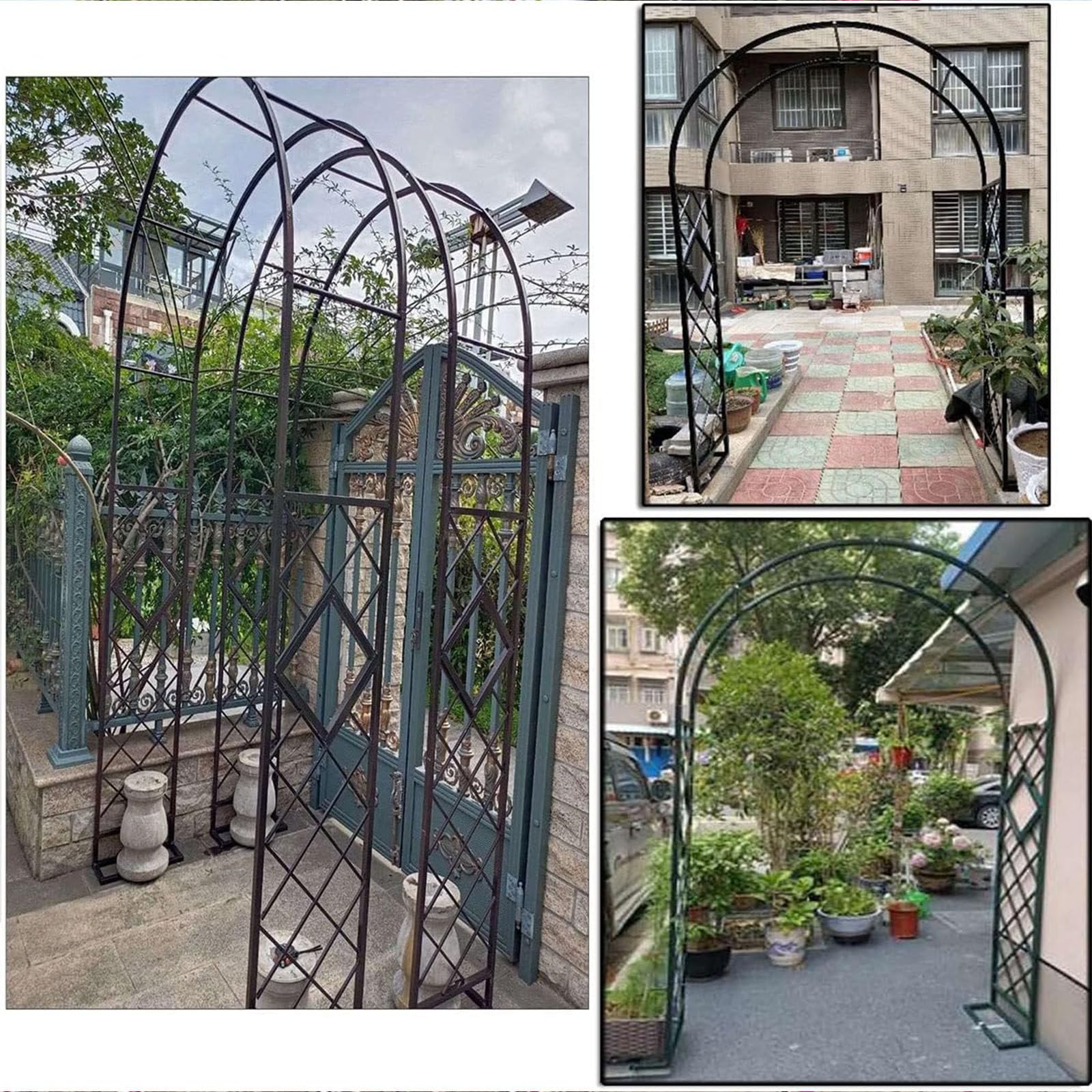 Duży metalowy łuk ogrodowy do pnącza, stojak na kwiaty, stojak na kwiaty, do ogrodu, na trawnik, taras, podwórko, wesele, zielony, 3 m x 2,3 m