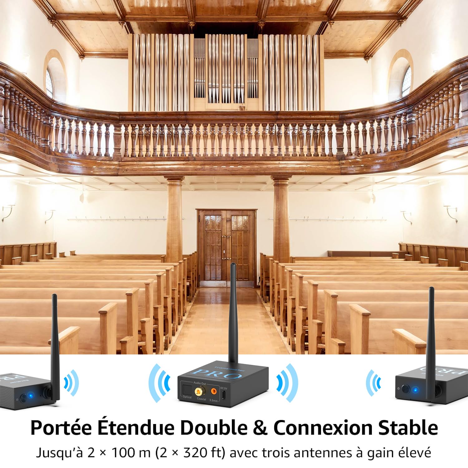 1Mii (1 TX + 2 RX) Émetteur Récepteur Audio Sans Fil, Transmission 2,4 GHz | Faible Latence, Musique HiFi de TV/PC vers Enceintes Actives/Amplificateurs/Récepteurs AV, Optique/Coaxiale/3,5 mm/RCA