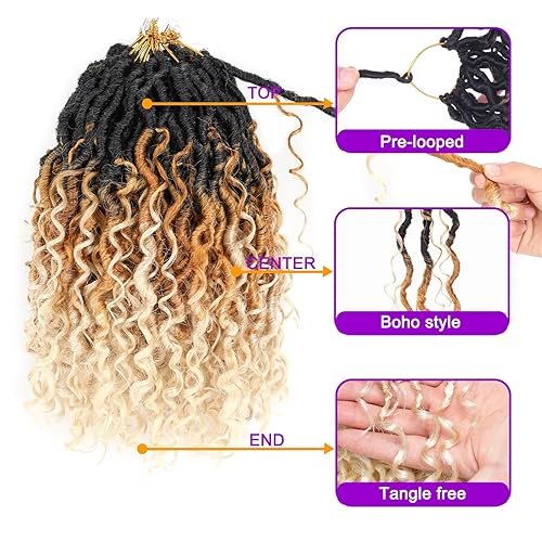 Miniatura 10 de ZRQ Cabello de ganchillo Goddess Locs de 10 pulgadas, 8 paquetes de trenzas cortas de río de ganchillo, trenzas de ganchillo de 3 tonos