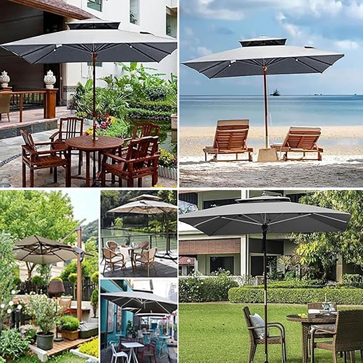 Auvent de Remplacement pour Parasol Déporté, 2.5x2.5m 3.0x3.0m 8 Baleines Carré Housse De Rechange pour Parasol jardin，Extérieur Toile de Parasol pour Jardin, Terrasse, Marché(Gris,2.5mx2.5m)