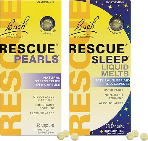 Paquete de estrés y sueño, perlas Bach RESCUE, alivio natural del estrés y líquido para dormir RESCUE, ayuda natural para dormir - Paquete de 2,