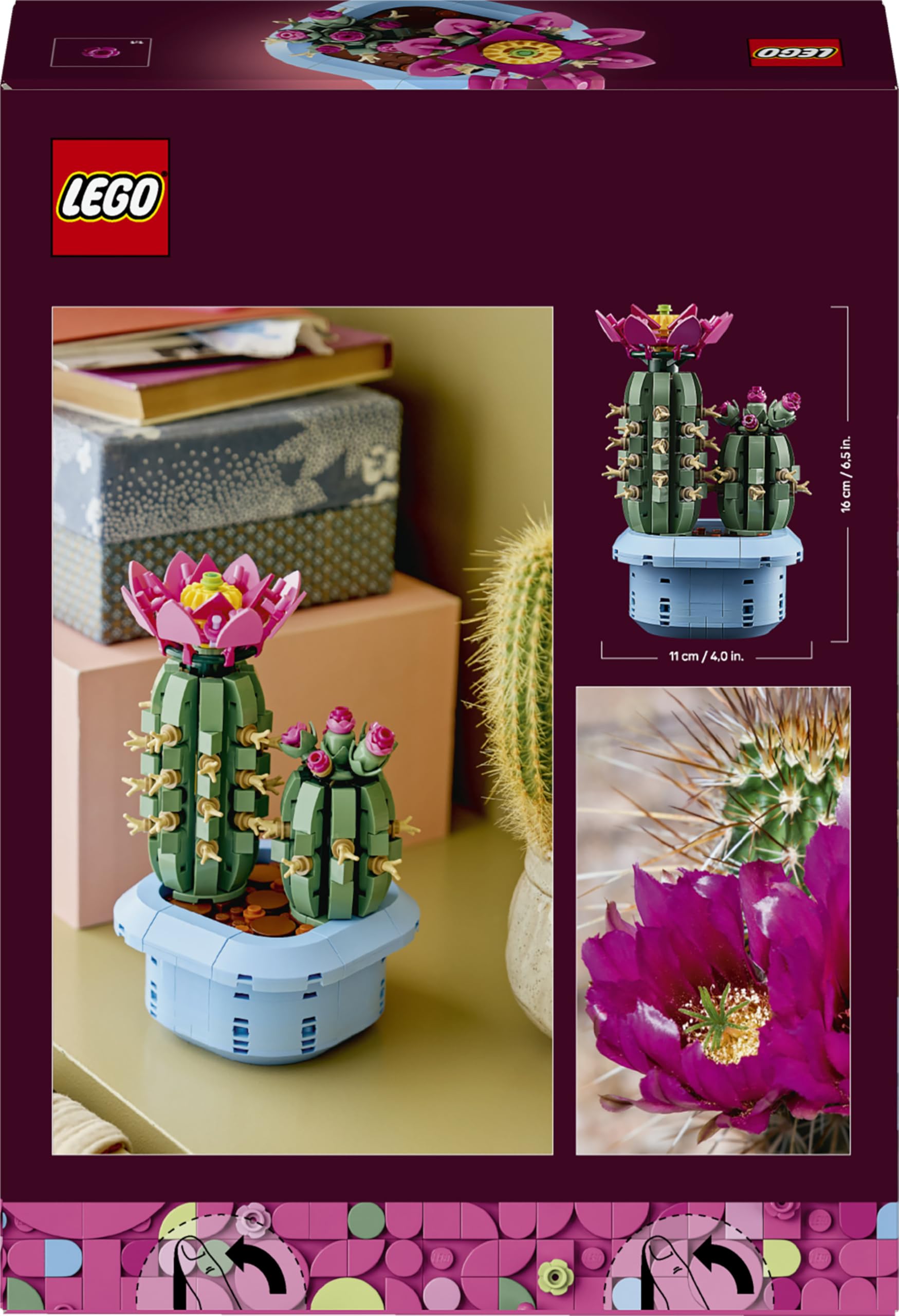 LEGO Botanicals Cactus in Fiore - Pianta Artificiale in Vaso con 2 Cactus e Fiori Finti - Decorazione Fai da Te per Camera da Letto - Regalo per Bambine da 9 Anni e Adulti Amanti delle Piante - 11509
