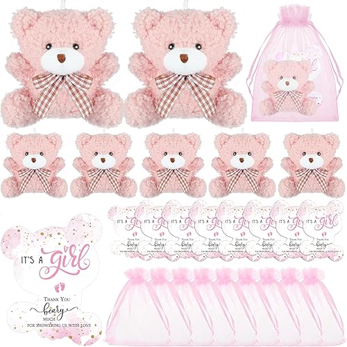 Sasylvia 25 Set Bear Party Favors for Guest 25 Mini Tiny Keychains 25 Thank You Tags 25 Organza Bag