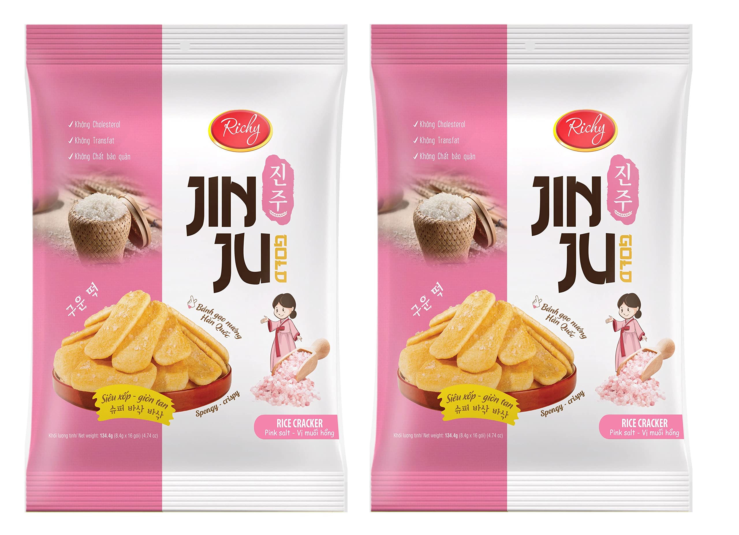 Richy JIN JU Gold Rice Crackers with Pink Salt, 8.4g x 16 pc pack | Korean Style Rice Crackers | No Cholestrol | No Trans Fat | No Preservatives | Pack of 2 (B0BHP8C54X) Amazon Price History, Amazon Price Tracker
