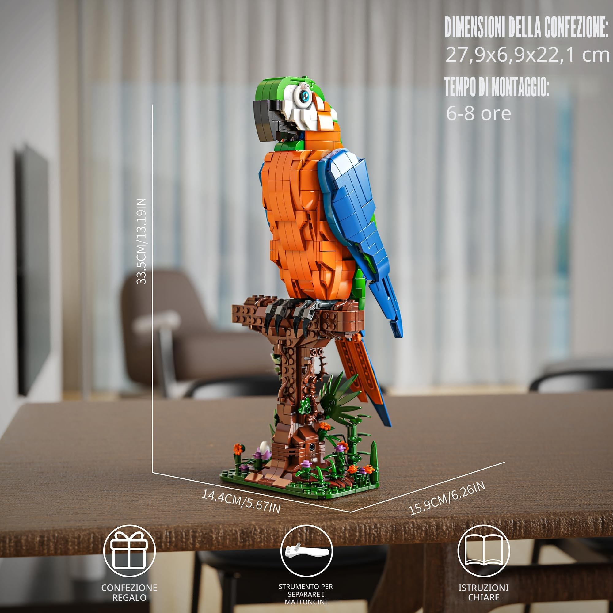 TYCOLE Set Costruzione Pappagallo Ara per Bambini e Adulti, Modello Giocattolo Animali con Blocchi Creativi, Decor per Casa o Ufficio, Regalo per Bambina e Bambino 8 Anni in su 1138 Pezzi