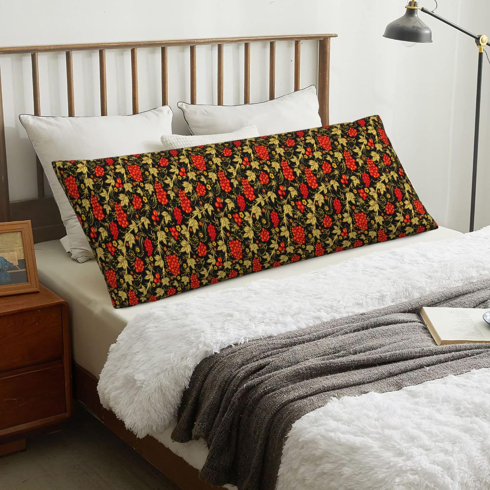 Traditional Russian Khokhloma, Body Pillow Cover with Zipper,Long Body Pillowcase 20 x 60 in