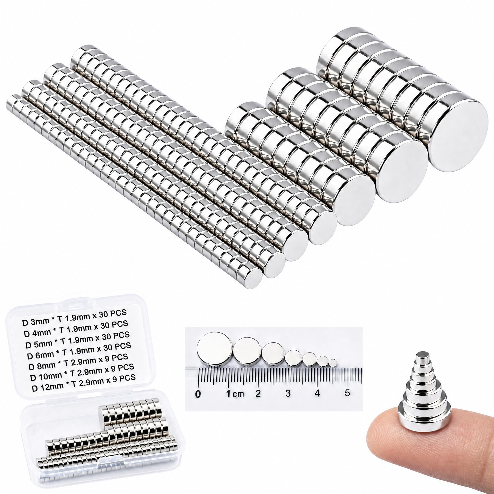 147 PCS Small Magnets, Neodymium Disc Magnets 7 Sizes for Crafts, Fridge
