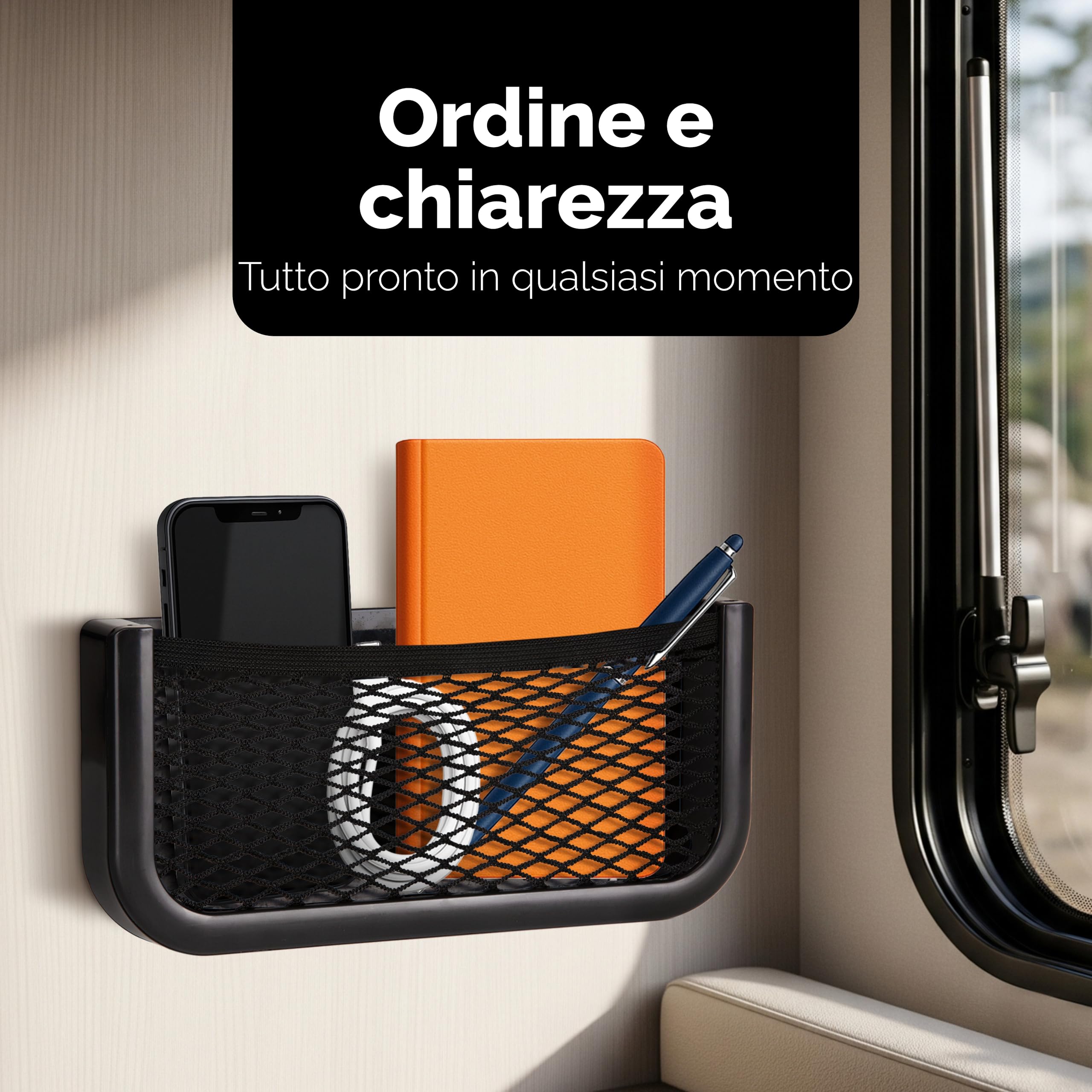 Vicera Rete Portaoggetti per Camper e Roulotte - Rete Portaoggetti in Plastica Robusta ed Elastica - Materiale di Montaggio Incluso