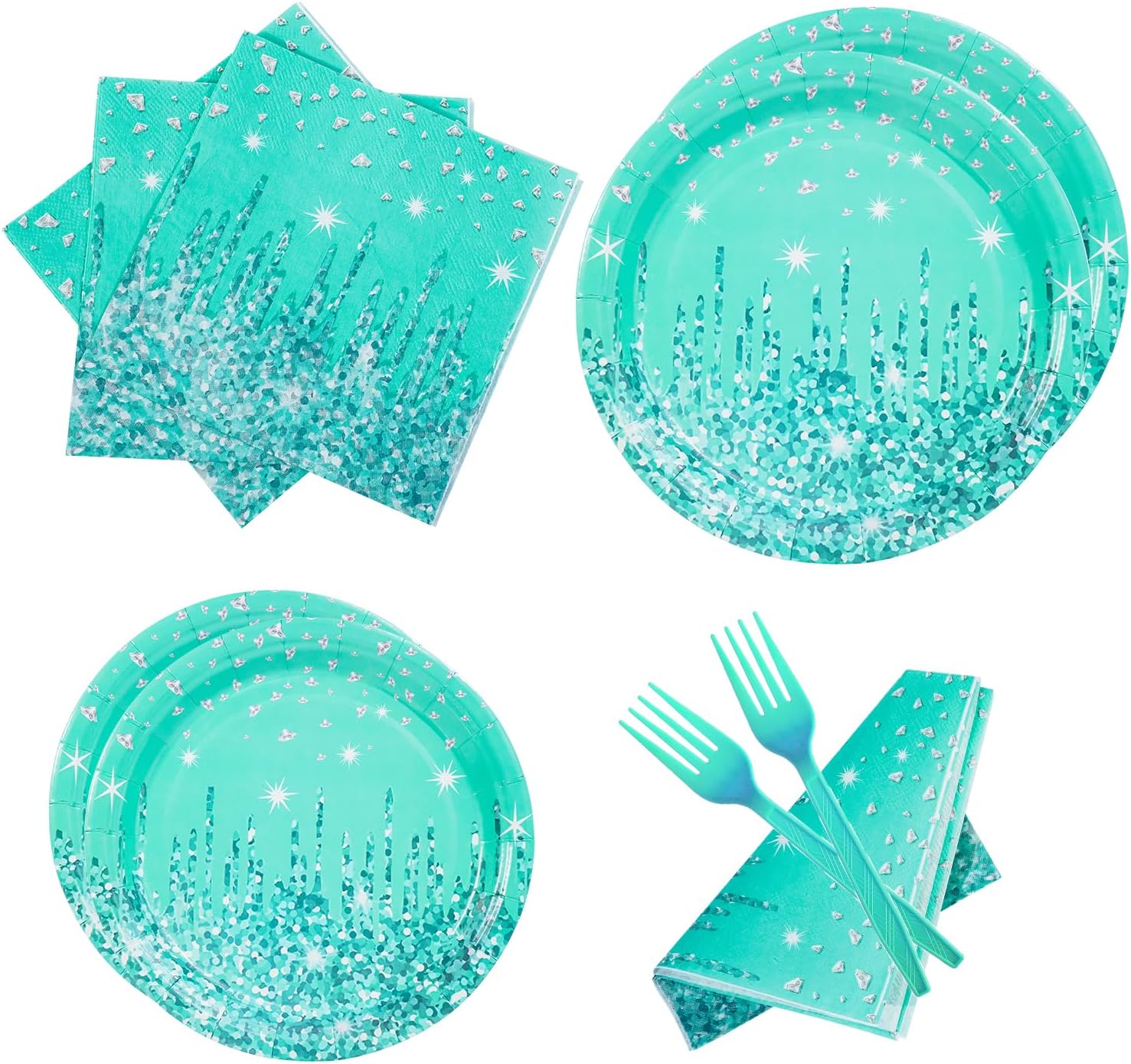 50 Pcs Teal and Silver Party Tableware Plates,Teal and Silver Party Supplies,7