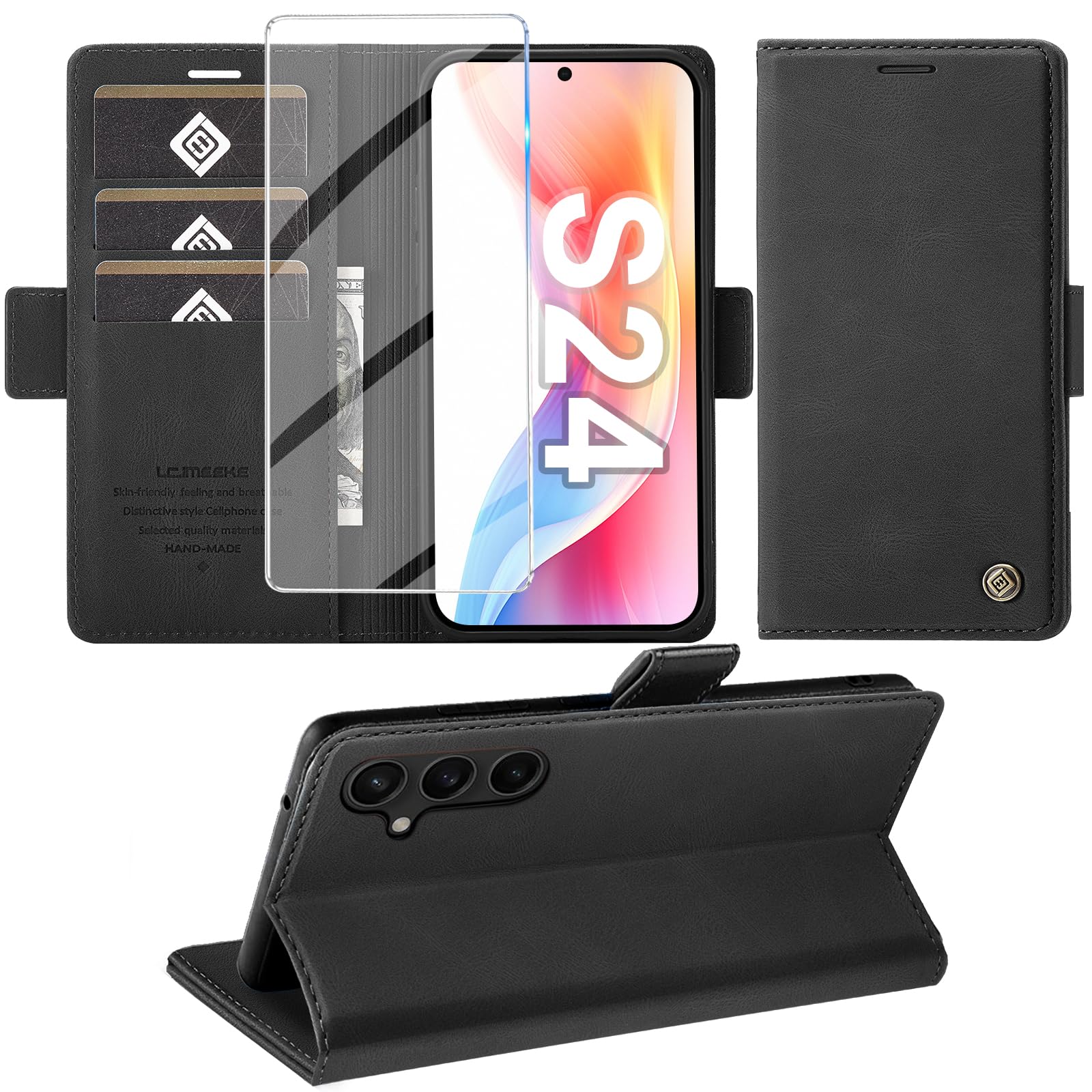 Giyer Handyhülle für Samsung Galaxy S20 FE/S21/S21 FE/S22/S23/S23 FE/S24/S24 FE/S25 5G Hülle mit Schutzfolie, Standfunktion Kartenfach Wallet