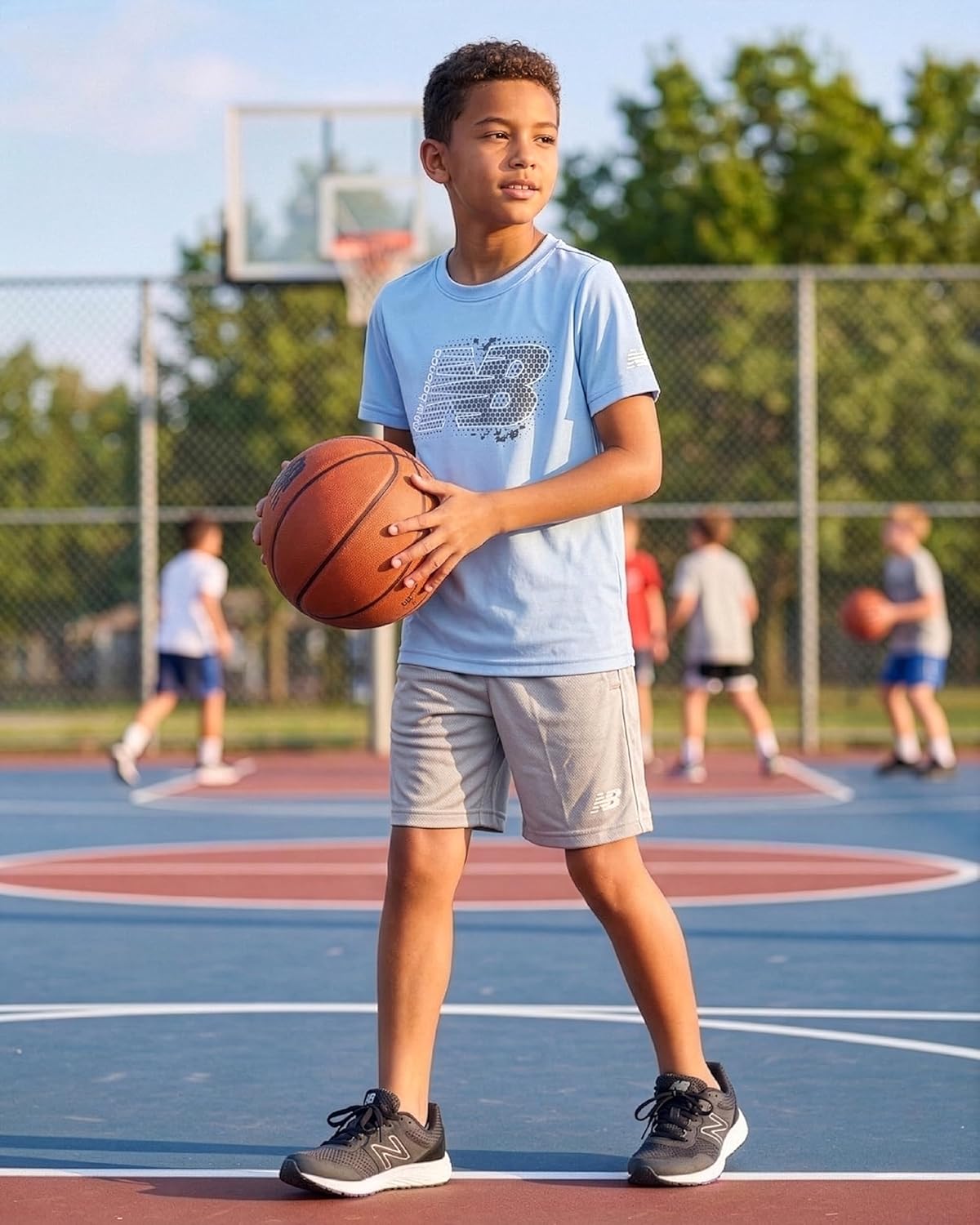 New Balance Boys Short Sets - 2 Piece Active Performance Athletic Shirt and Kids Basketball Gym Shorts for Boys (8-12)