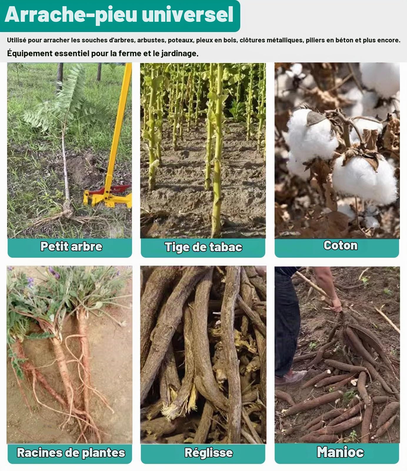 Extracteur Arrache-Souche de Grande Taille à Haut Levier - Déracine Complètement les Tiges Ligneuses de 3-9 cm, Outil de Retrait de Piquet Métallique pour Arbres/Arbustes/Vignes