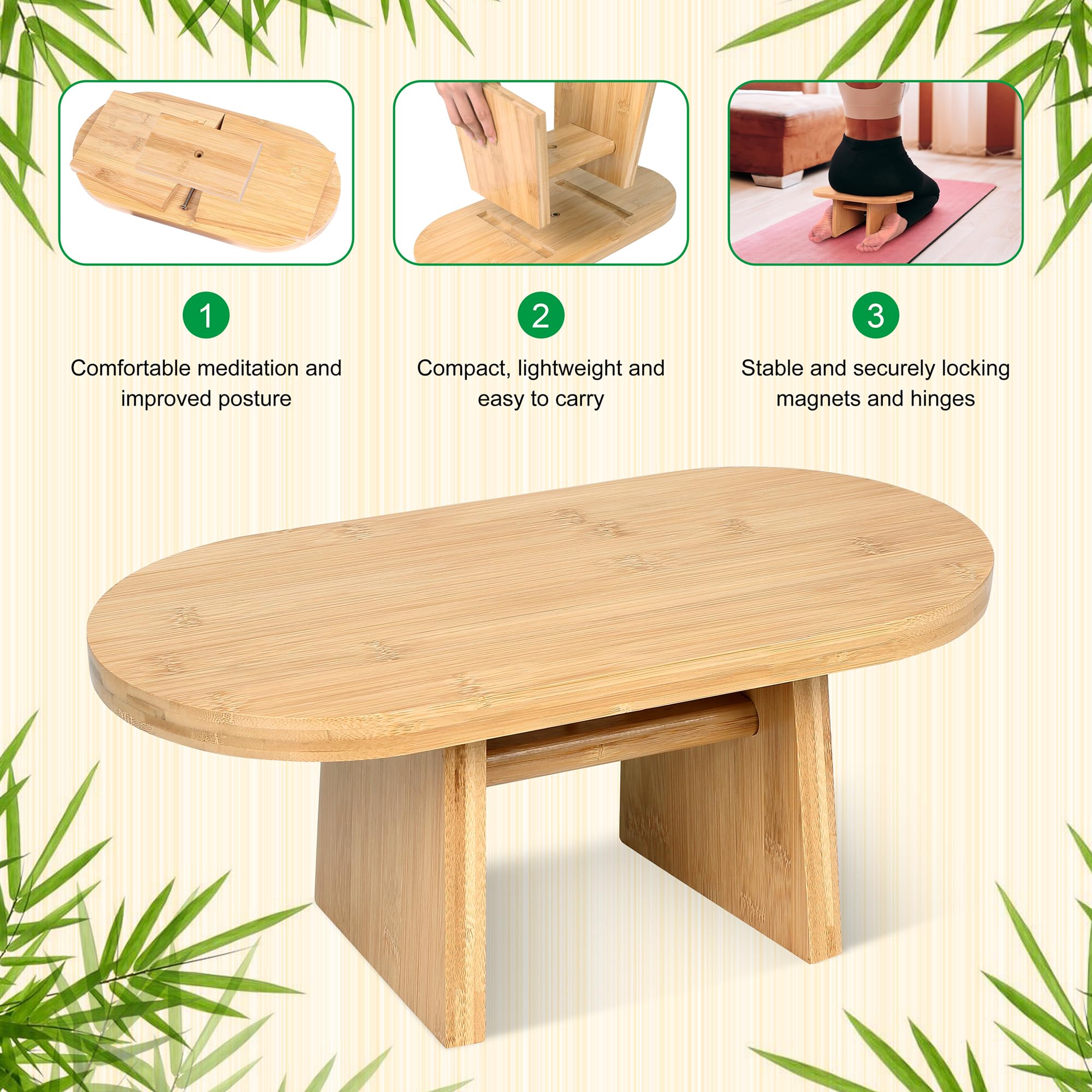 MY FAT GORILLA Meditationsbank aus Bambus – Yoga Hocker für Tiefe Meditation und Achtsamkeit - Ergonomisches Sportgerät aus nachhaltigem Bambus