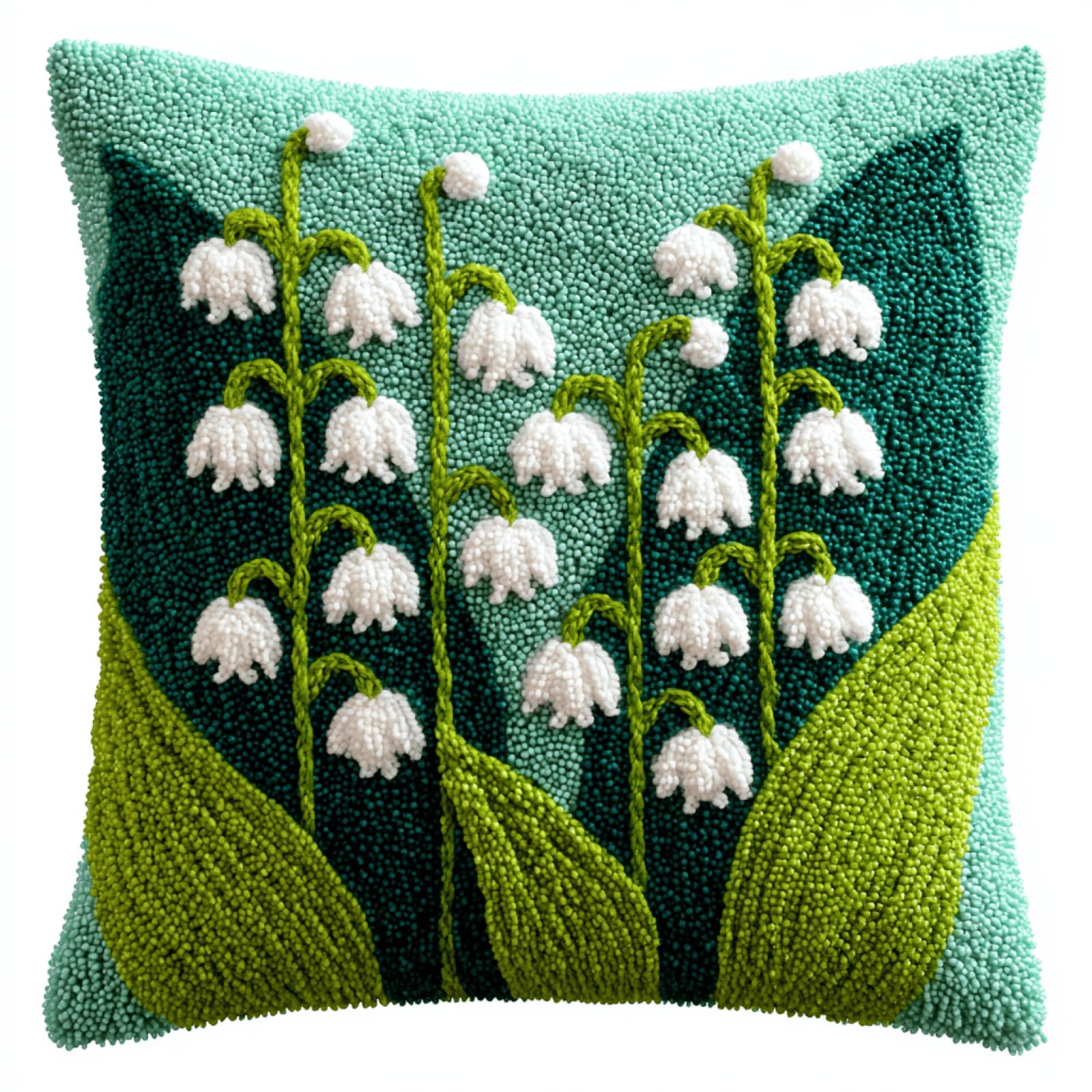 Taxpy Lily of The Valley Cushion Cover Latch Hook Kit, IY Craft Kit for Adults Beginners,Pre-Printed Canvas with Yarn and Hook,43x43cm Needlecraft Home Decor Gift