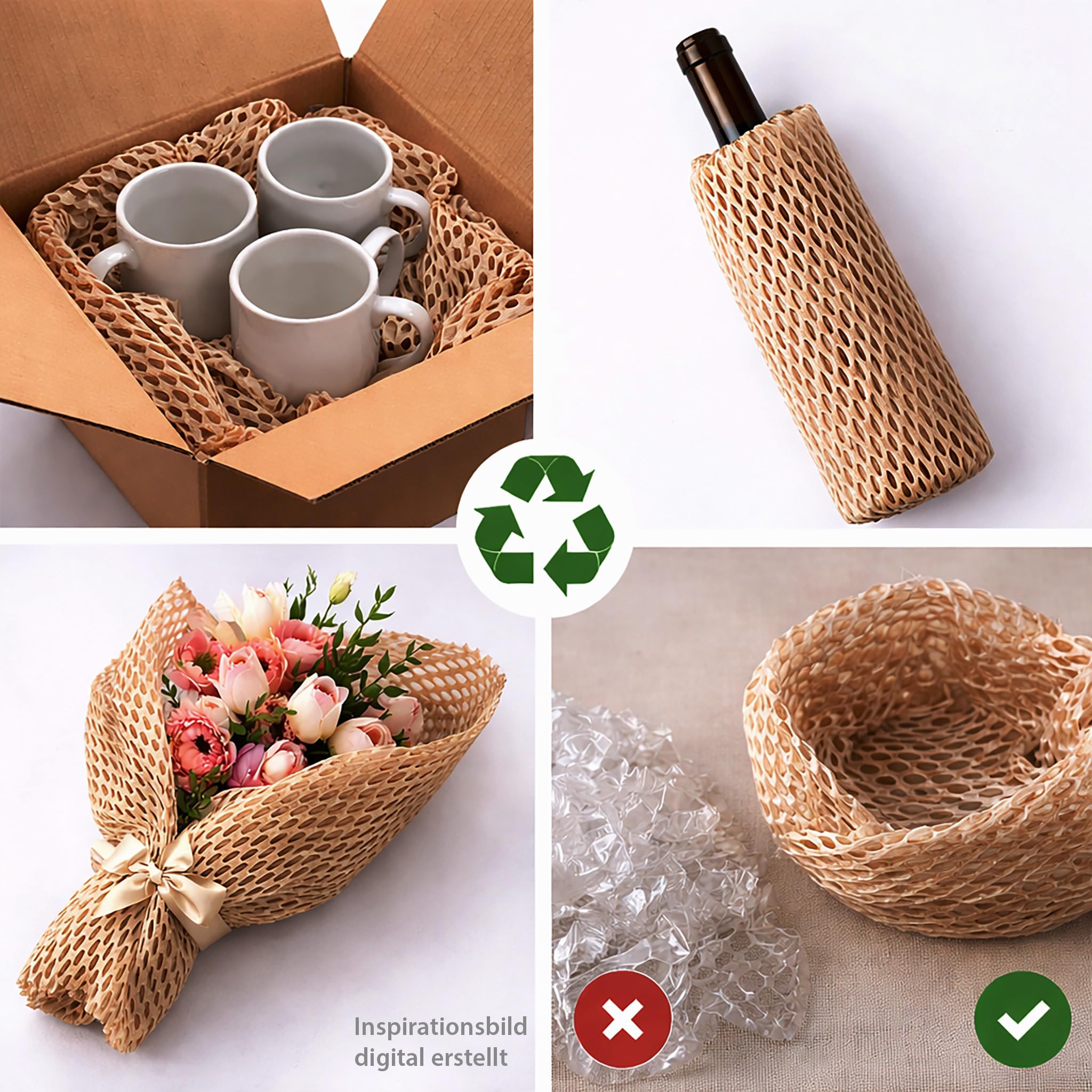 Rouleau de papier nid d'abeille 50 cm x 25 m - Papier d'emballage 80 g/m² - Comme matériau de remplissage pour emballage cadeau - Papier de protection pour expédition - Rembourrage floral - Papier