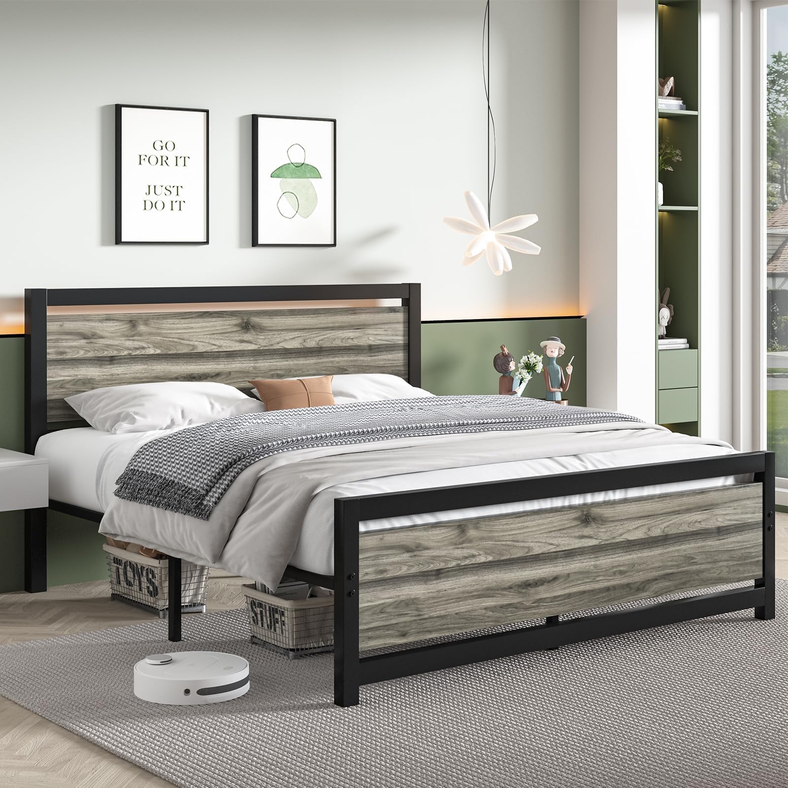 Catrimown Queen Bed Frame with Headboard and Footboard, Bed Frame Queen Size with Heavy Duty Metal, Noise-Free, No Box Spring Needed, Easy Assembly,