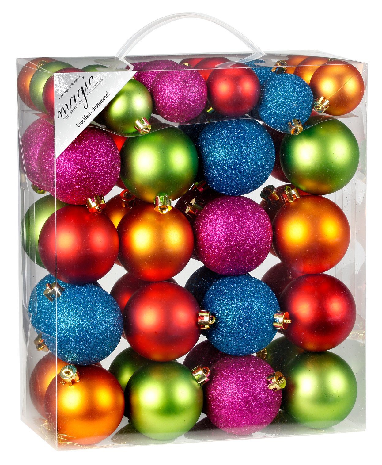 50 Christbaumkugeln 4cm und 6cm PVC Box Mille-Fiori-Mix bunt 7702136