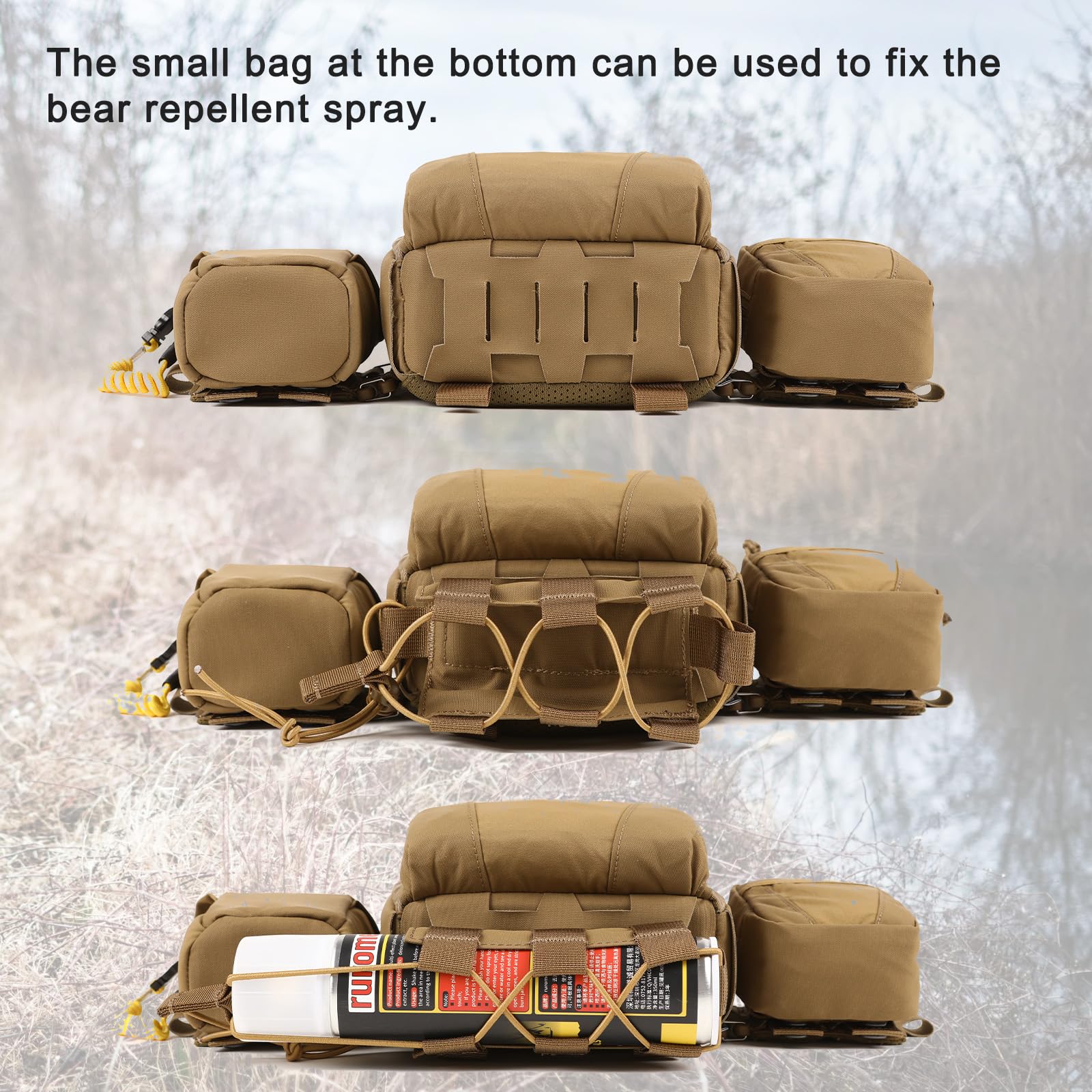 VOTAGOO Binocular Harness Bino Chest Pack Fernglas-Brusttasche mit Magnetverschluss und MOLLE System Wasserabweisend für die Jagd Vogelbeobachtung (Combination, Brown)