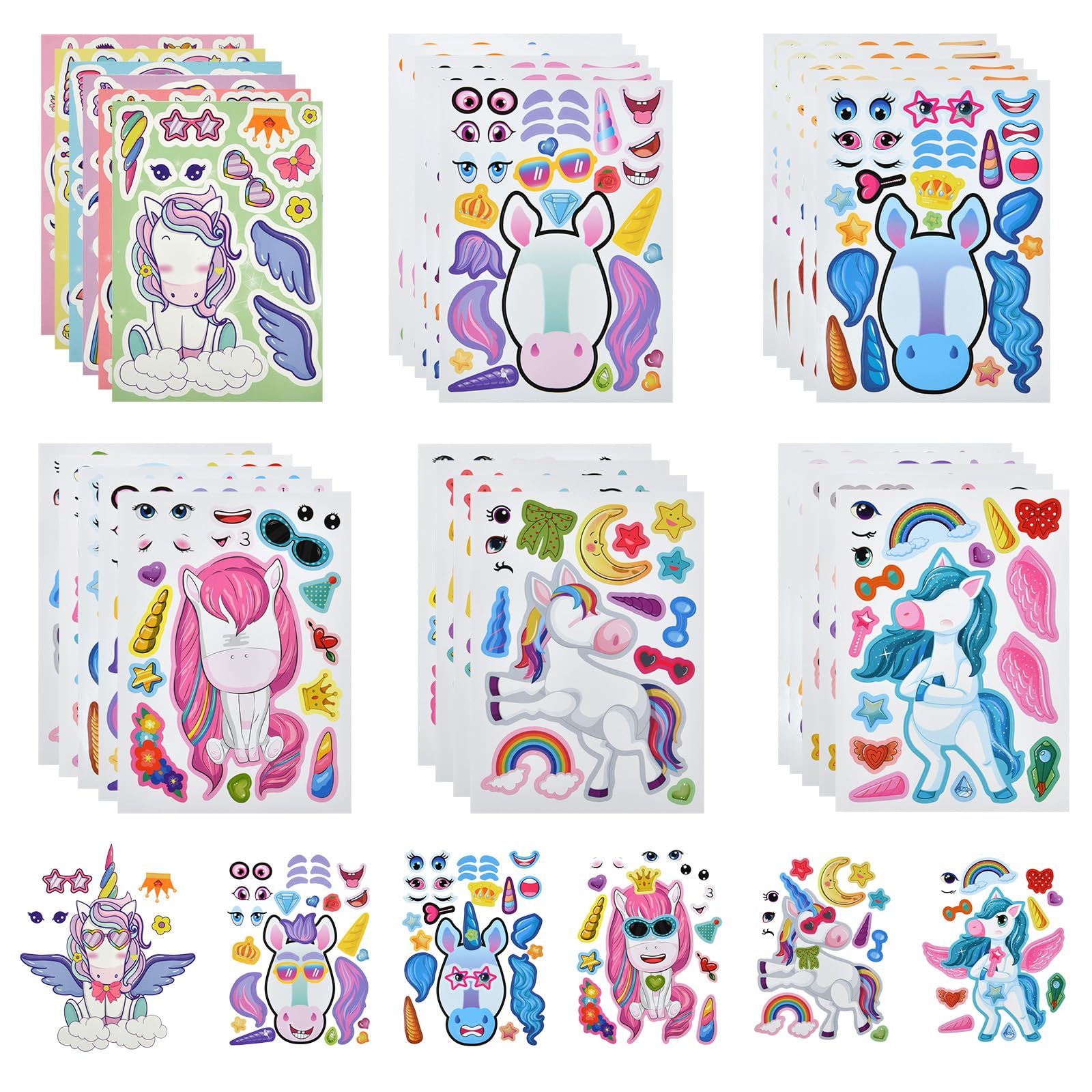 OSDUE 30PCS Pegatinas de Unicornio, Pegatinas de Unicornio de Dibujos Animados, Juego de Pegatinas de Bricolaje para Niños, Pegatinas Impermeables, Adecuadas para Computadoras, Patinetas, Guitarras