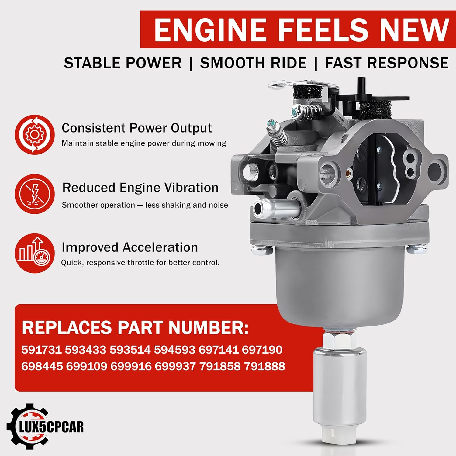 YTH18542 Carburetor Carb Replacement For Husqvarna YTA18542 592953 YTH2042 PB195H42LT LTH1438 Craftsman YTS3000 LT3000 Poulan Pro Troy Bilt lawn tractor with 17hp 18hp 19hp engine