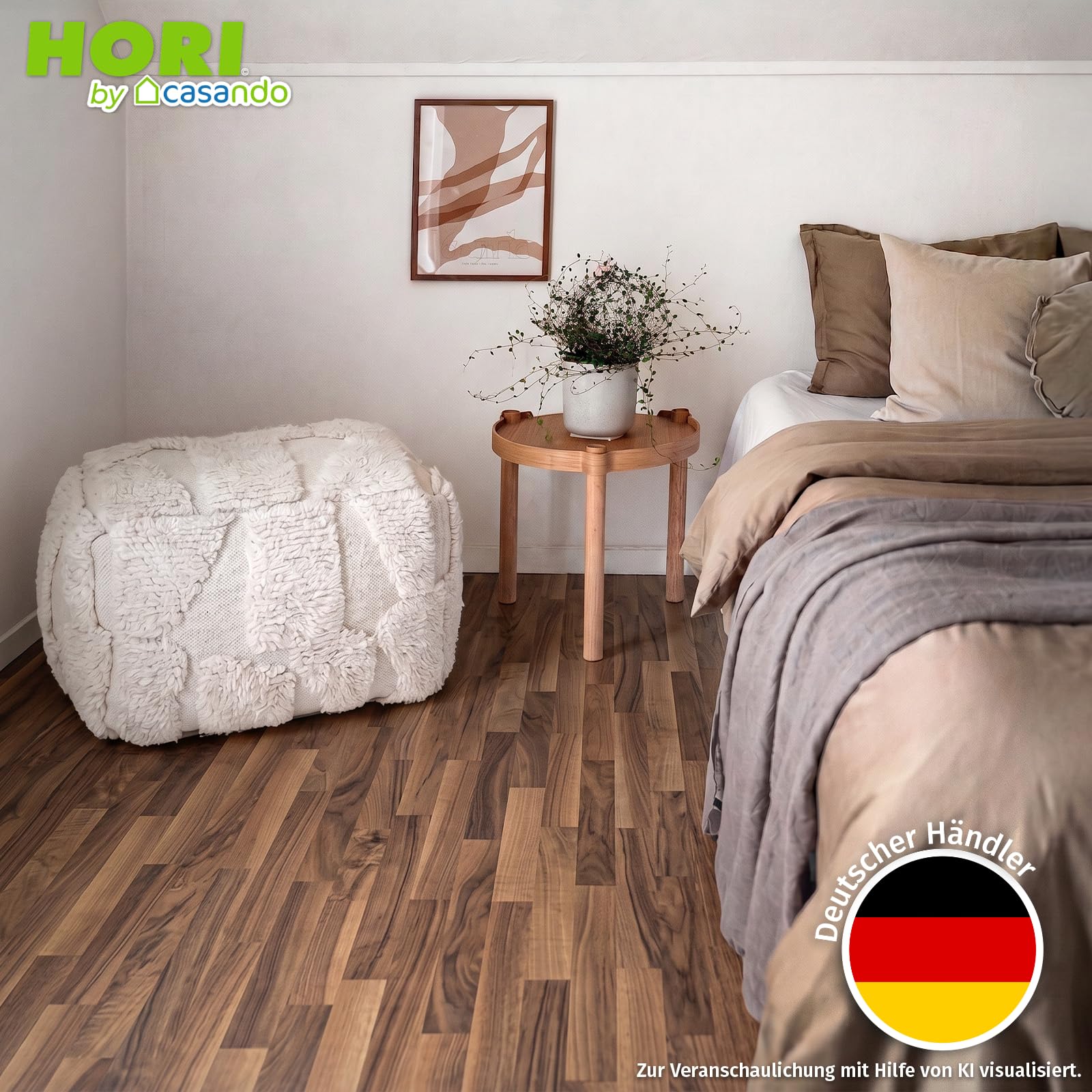 HORI Laminatboden Klicksystem Easy & Selection Klicklaminat in Holzoptik - 3-Stab Schiffsboden, Fußboden für Fußbodenheizung geeignet - Nussbaum - 2,92 m² - 11 Dielen