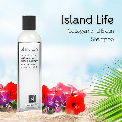 Miniatura 2 de Nabila K Champú de colágeno y biotina, 9 onzas, Island Life, leche de coco, miel de manuka y jojoba, limpiador, hidratante, seguro para el color,