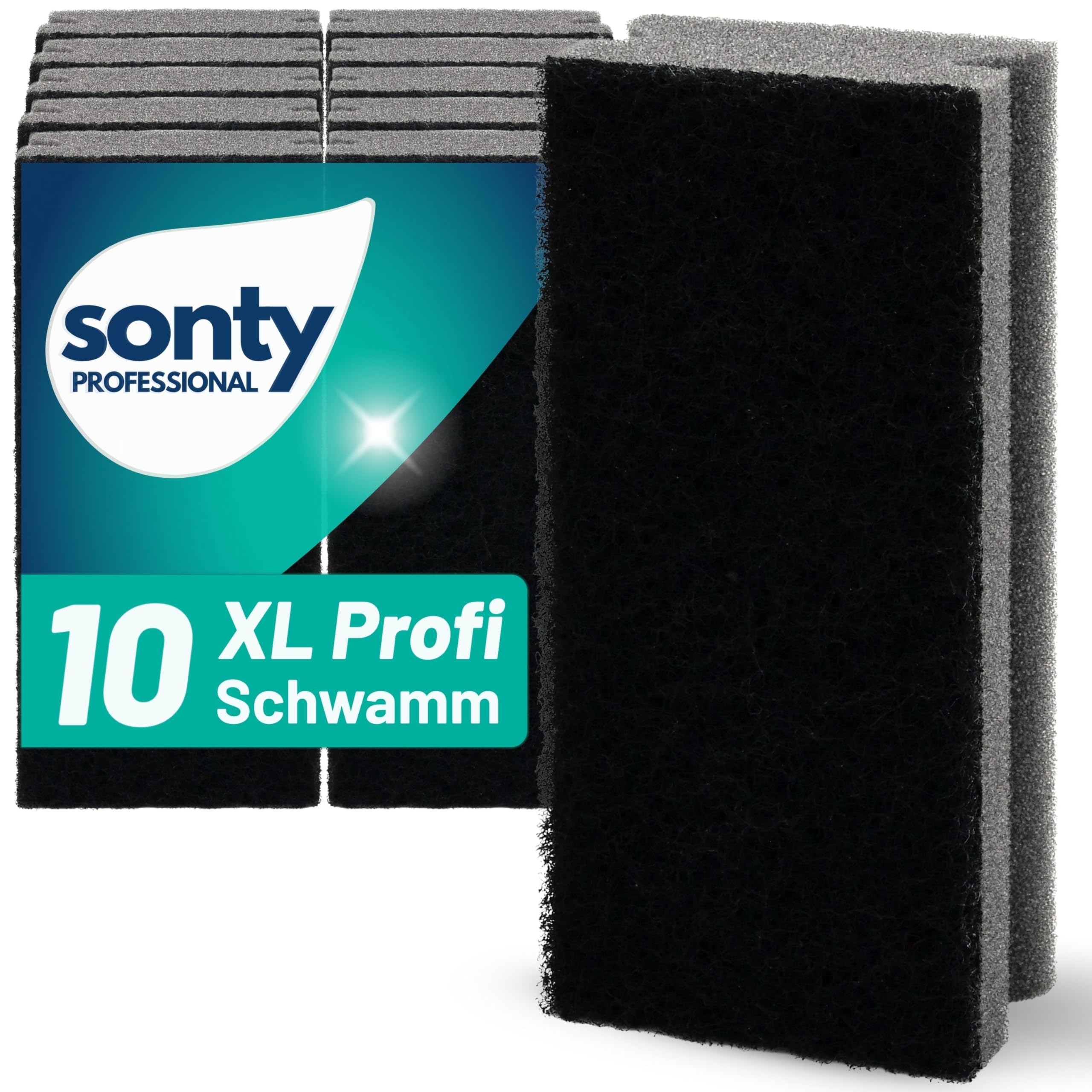 SONTY Spülschwamm XL Grau/Schwarz aus Österreich - 10x Profi Jumbo Schwamm - Küchenschwamm mit Schleifmittel - Topfreiniger Putzschwamm Küche gegen hartnäckigen Schmutz (15 x 7 x 4 cm - 10 Schwämme)