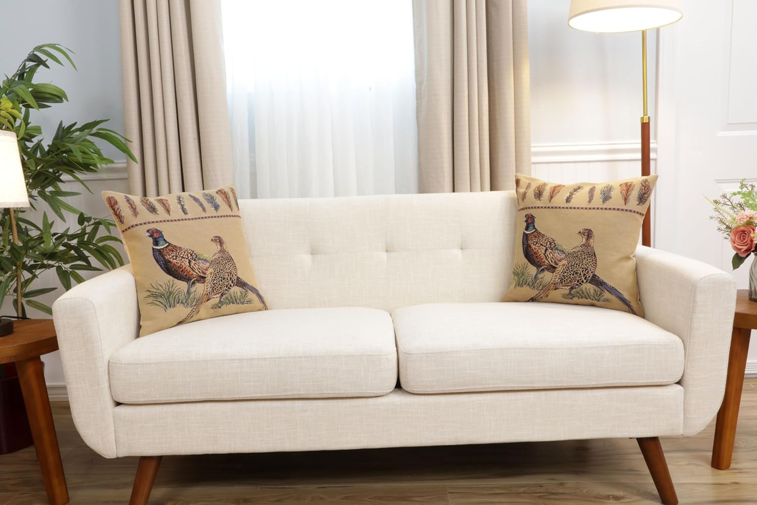 Pheasants Facing Left European Cushion Cover - 18 in. x 18 in. Cotton by Charlotte Home Furnishings Inc
