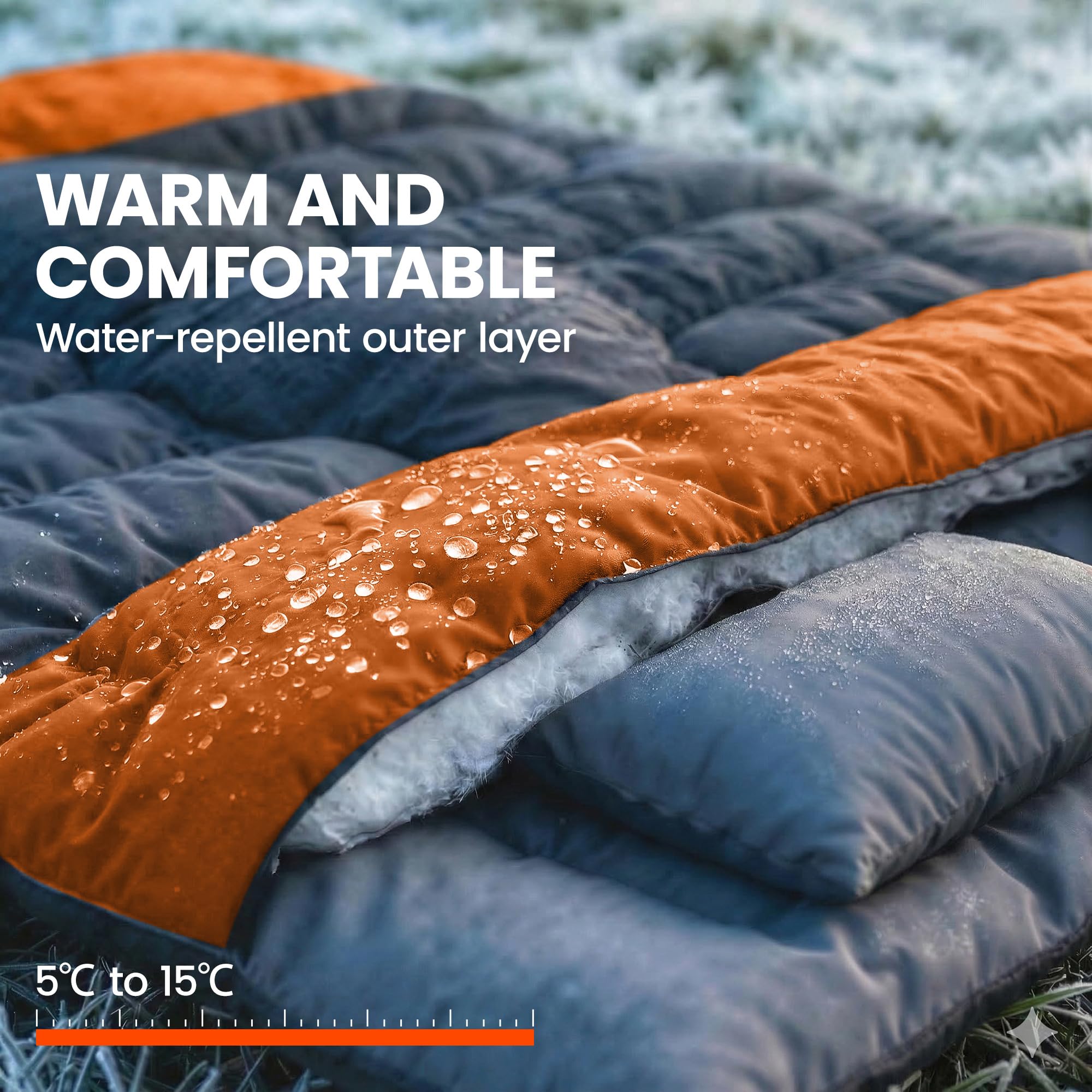 Outsunny Double Sleeping Bag with 2 Pillows, 220 x 160 cm Extra-Large Sleeping Bag for Adults, Detachable into Two Singles or Quilts, for Camping, Hiking - 5