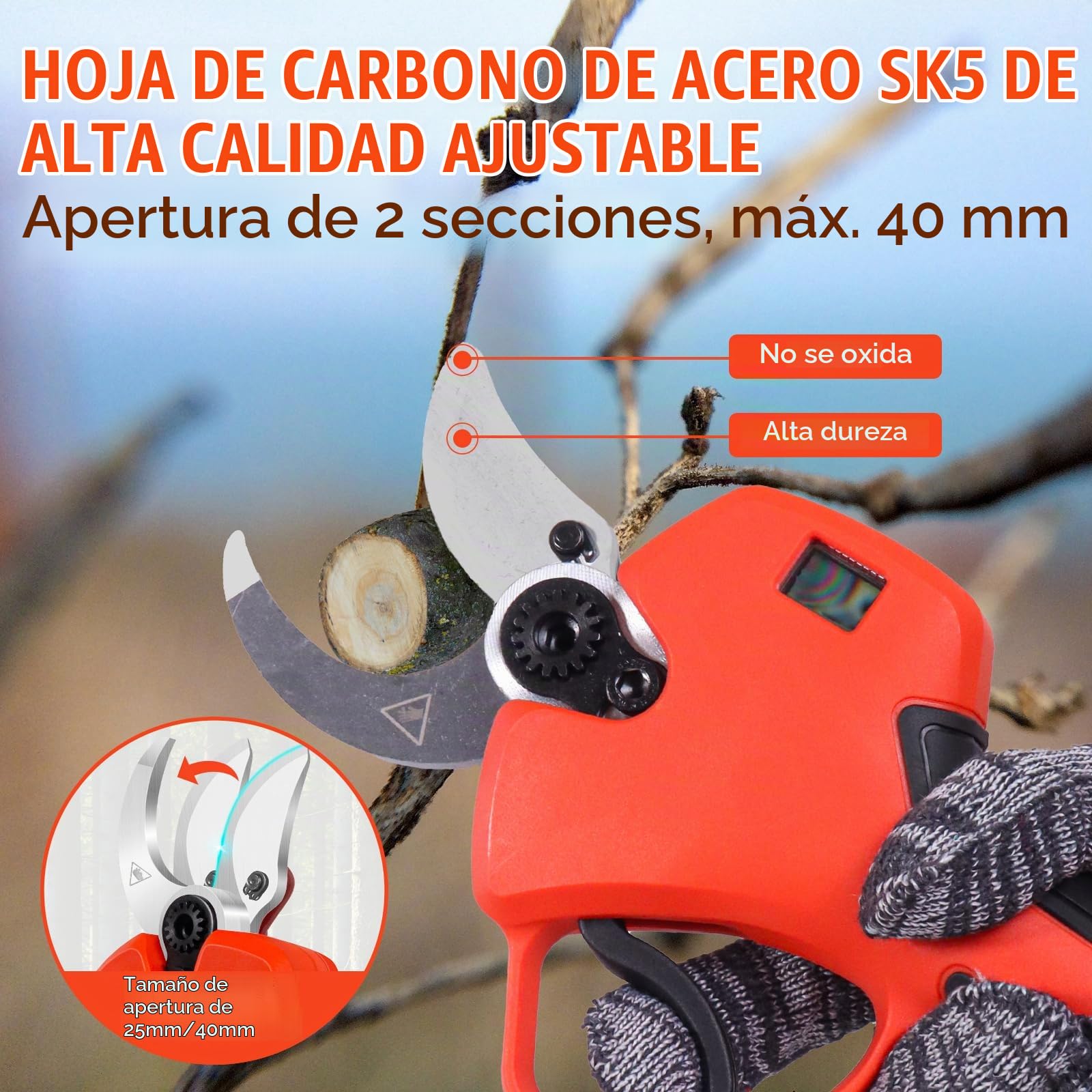 Tesoura de Podar Electrica Bateria Tijeras Electricas Tijera Podadora Arboles Ofertas Olivos Batería Eléctricas 40mm con Funda 2x4000mAh Recargable Extended Electric Pruners Shears Jardín Scissor