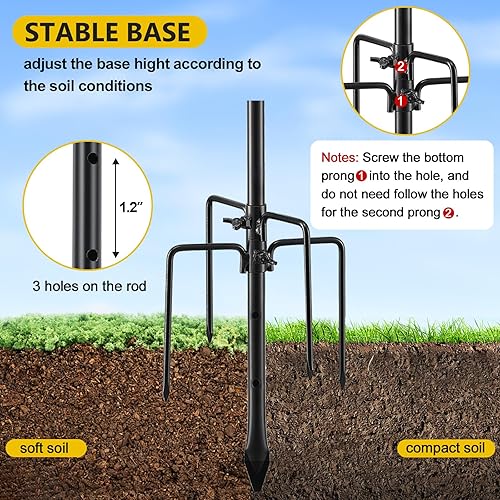 Miniatura 3 de COCONUT Gancho de pastor de 46 pulgadas, gancho de pastor de 58 pulgadas de diámetro con base de 5 puntas, soporte de acero inoxidable para colgar