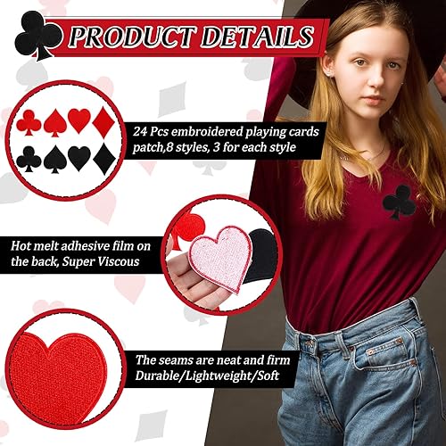 Miniatura 2 de 24 piezas de parches para planchar de Halloween, parches de juego para planchar en rojo y negro, parches de corazón, trajes de tarjetas, parches de