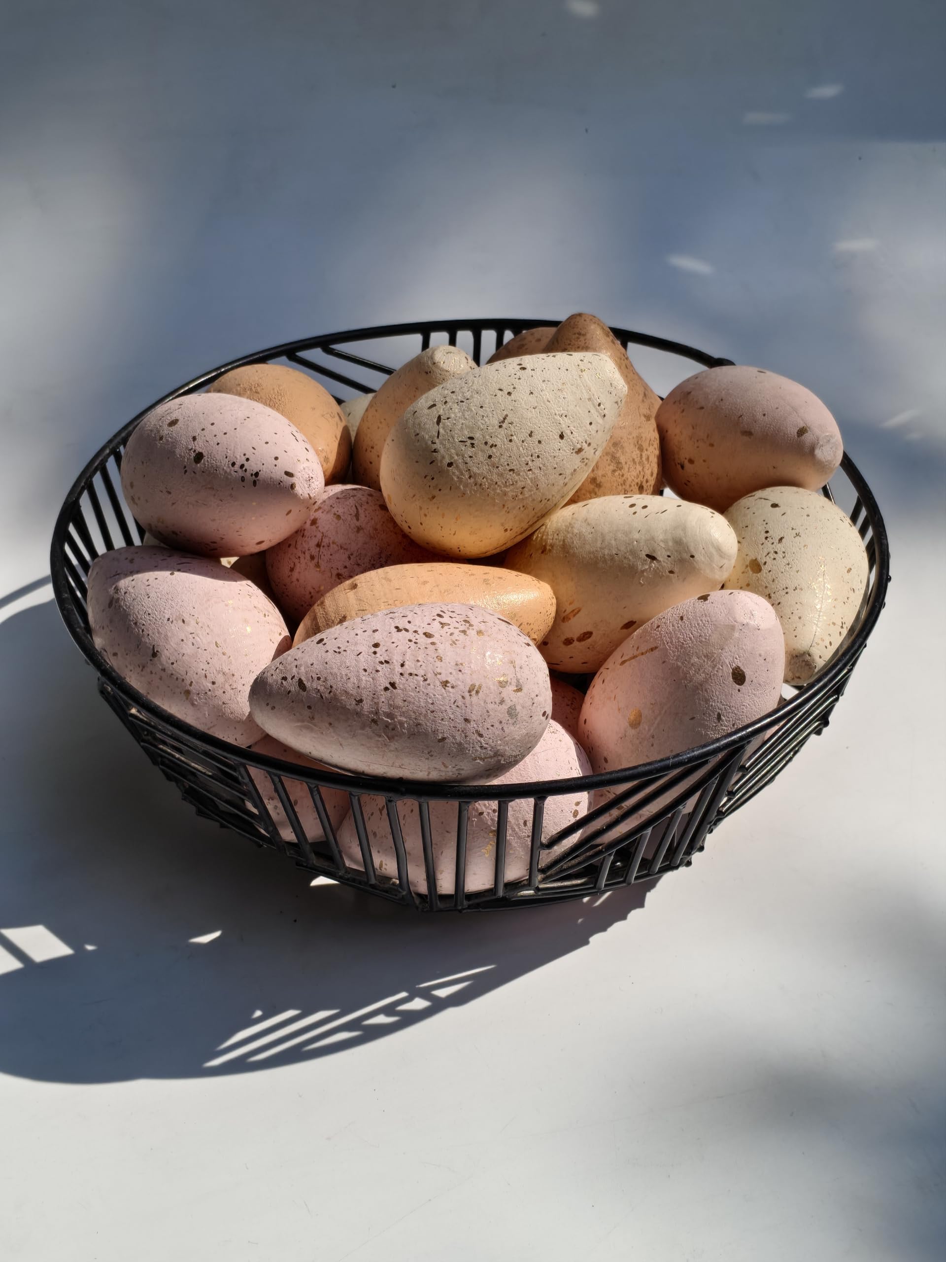 Handcrafted Wooden Speckled Eggs Set of 8 with Jute Bag | 8 cm Solid Wood Decorative Bowl Fillers | Elegant Neutral Hand Painted Table Decor for Living Room and Festive Gifting-image-20