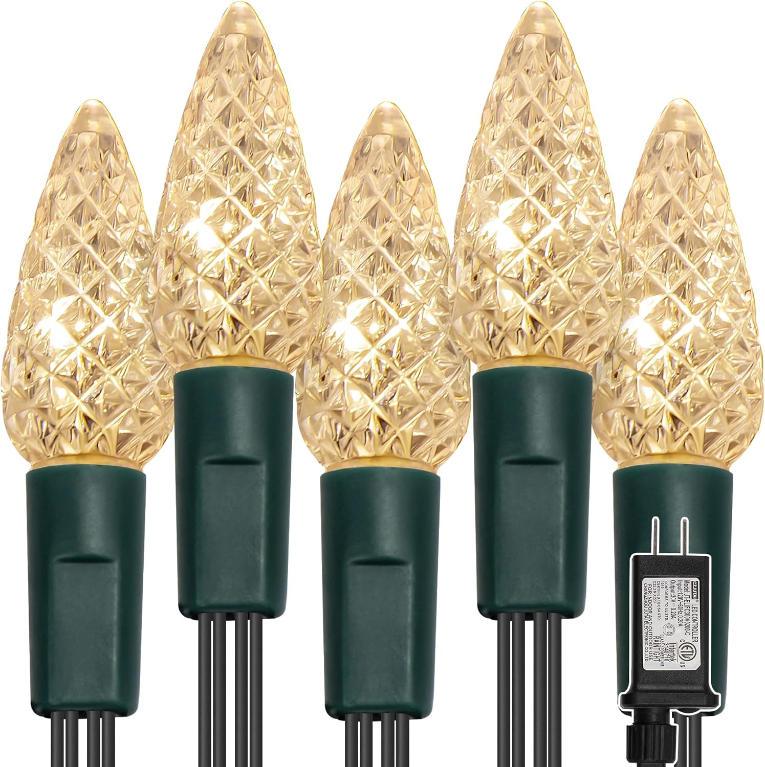 WATERGLIDE C6 Christmas Lights, 33ft 100 LED Faceted String Lights Green Wire Fairy Lights with 29V Safe Adaptor, 8 Lighting Mode, Waterproof for Indoor Outdoor Patio Xmas Tree Party Decor, Warm White WATERGLIDE C6 Christmas Lights, 33ft 100 LED Faceted String Lights Green Wire Fairy Lights with 29V Safe Adaptor, 8 Lighting Mode, Waterproof for Indoor Outdoor Patio Xmas Tree Party Decor, Warm White