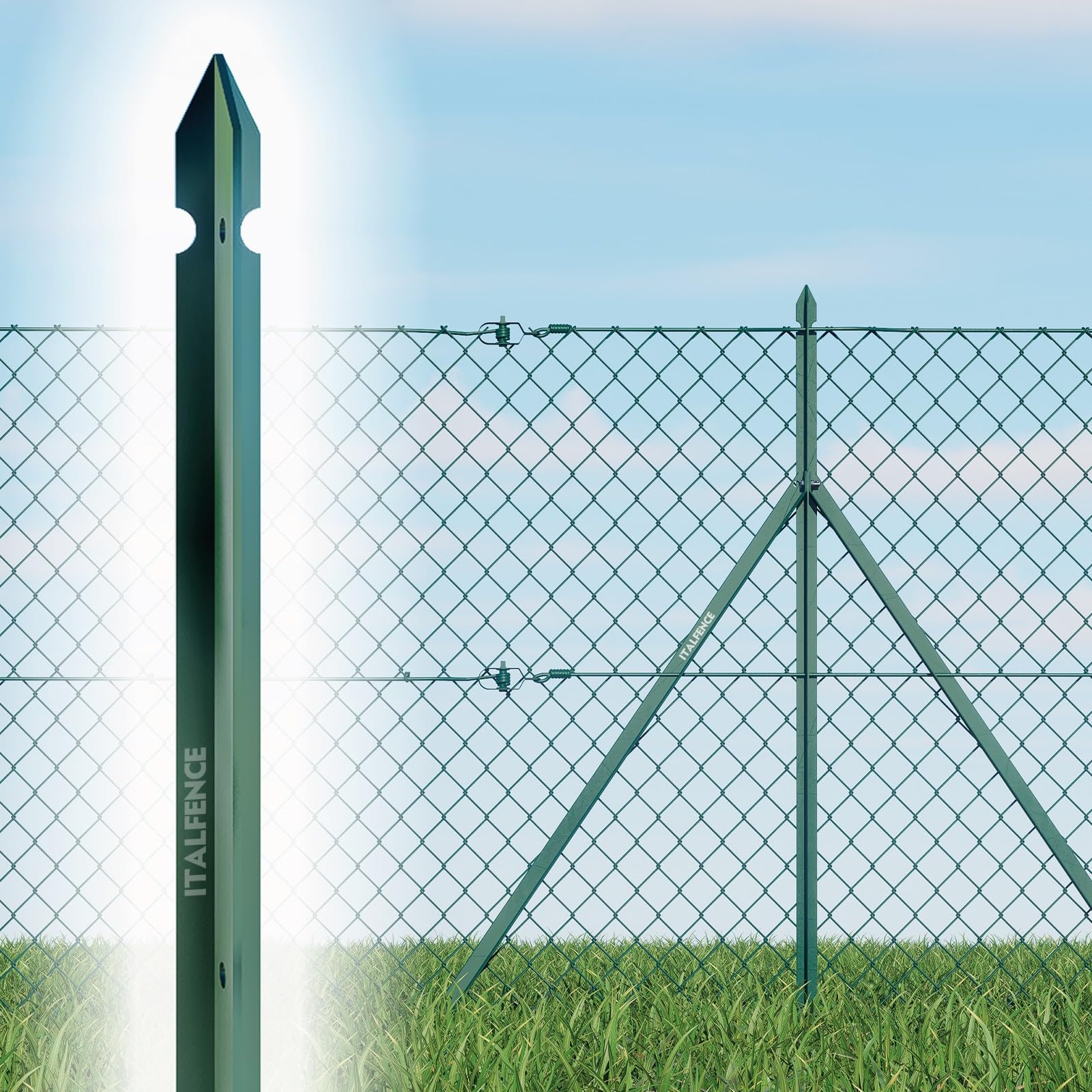 Set de 10 postes T en hierro plastificado verde [H175cm, 30x30x3mm]
