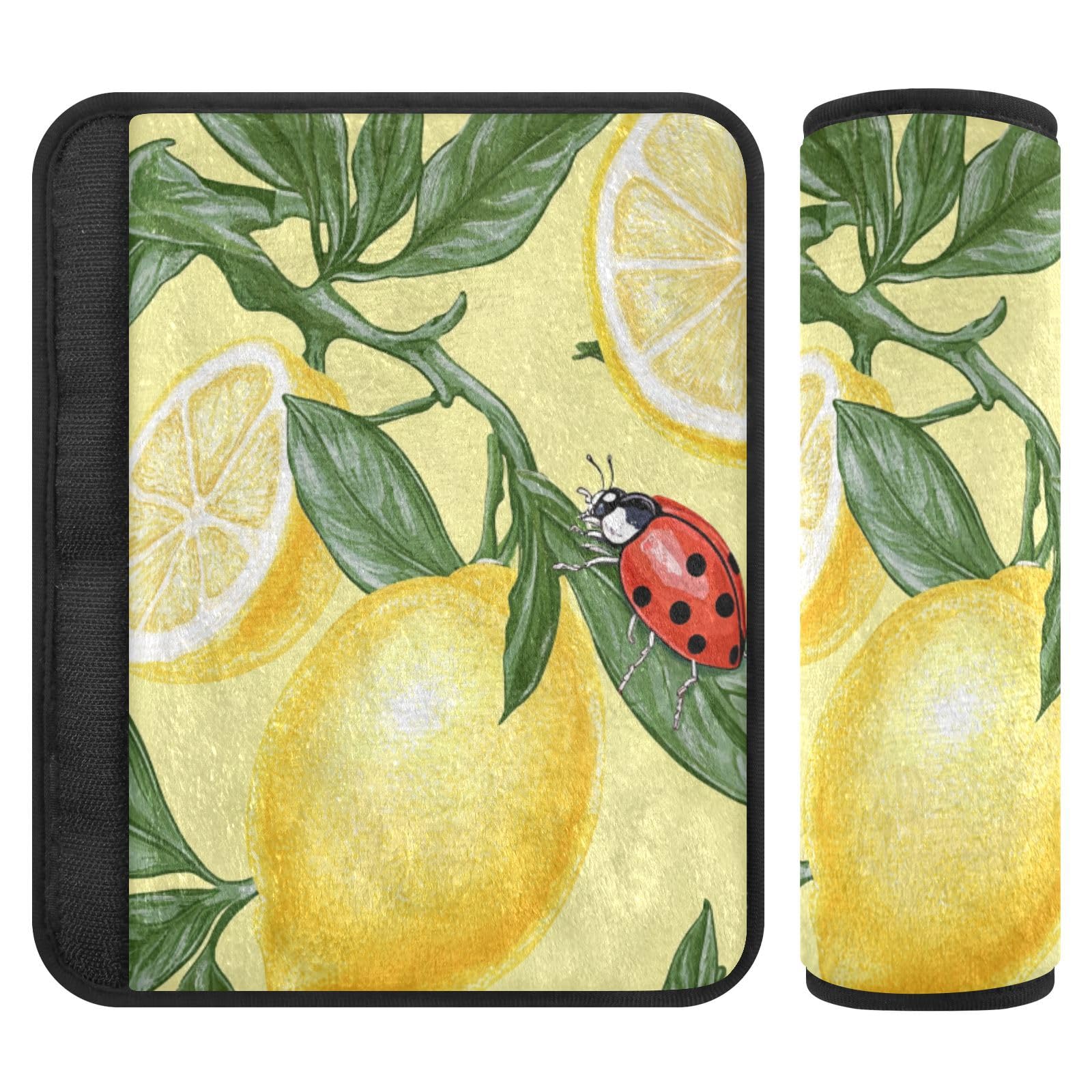 Seat Belt Covers 2 Pack Lemon Ladybug Car Seat Strap Covers Super Soft Yellow Car Seat Neck Cover for Boys Girls Adults Babies M