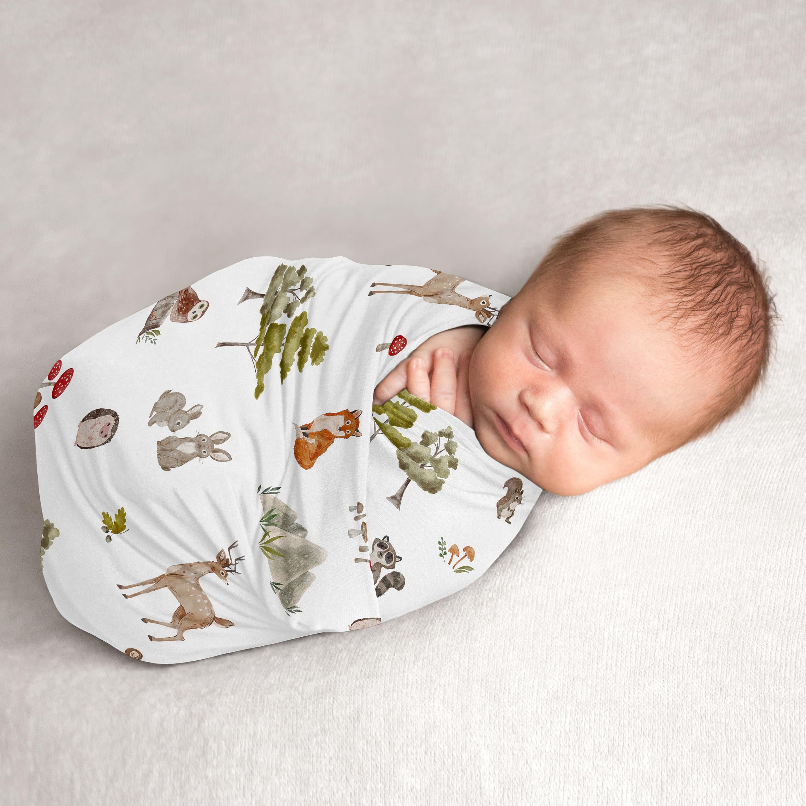 Sweet Jojo Designs Baby Cocoon & Beanie Set - Jersey Knit Newborn Sleep Sack & Hat, Boho Floral Leaf Pattern (Green/White) - View #3