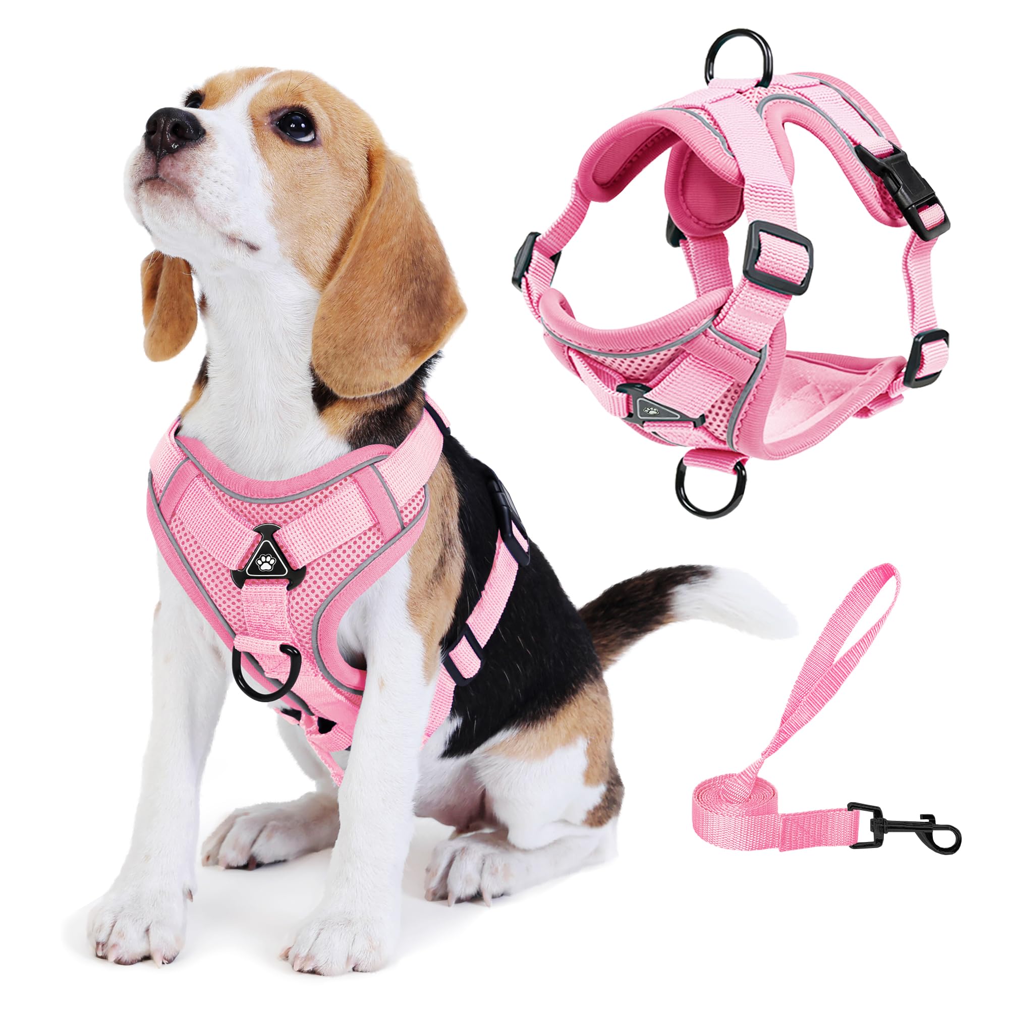 No Pull Dog Harness with Leash Set for Small Sized Dog, Reflective Adjustable No Choke Front Clip Cat Vest Harness with Breathable Mesh, Comfortable Soft Padded Pet Vest, Pink S