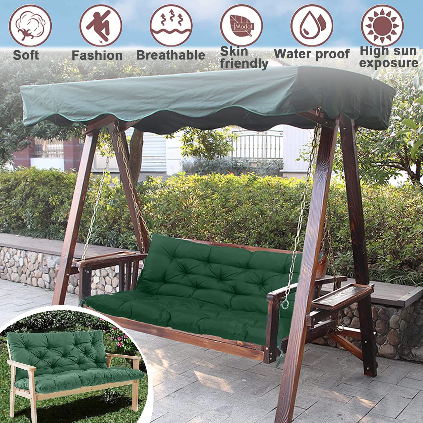 East Green Outdoor Bench & Porch Swing Cushion - 58" X 18" X 2" Waterproof Patio Seat Cushion (Granite Color)