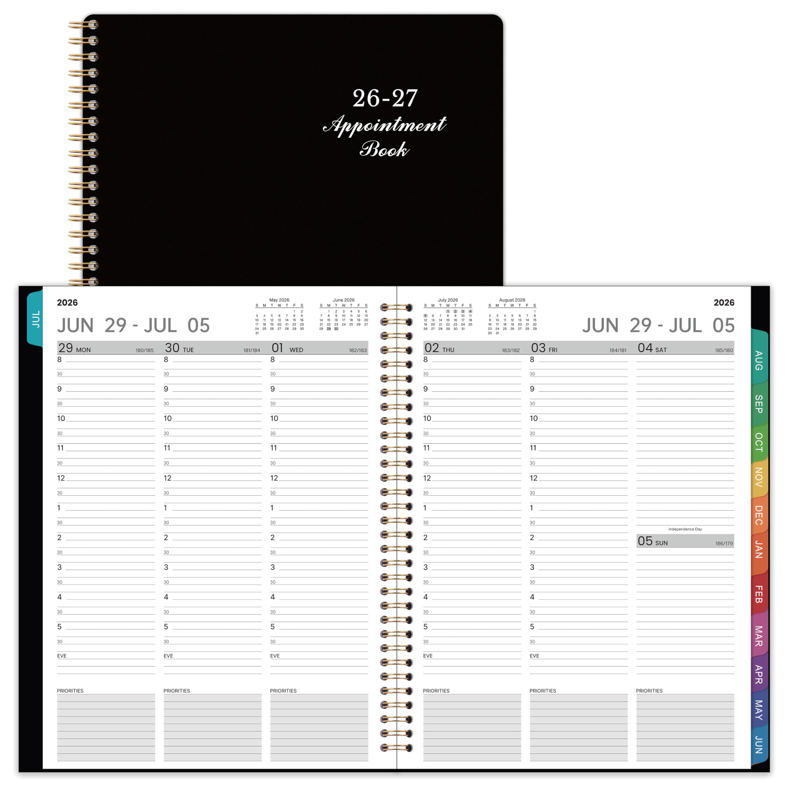 2026-2027 Appointment Book - 2026-2027 Planner, July 2026 - June 2027, 9" x 11", Daily Hourly Planner, Half Hour (30 Mins) Interval, Colorful Monthly