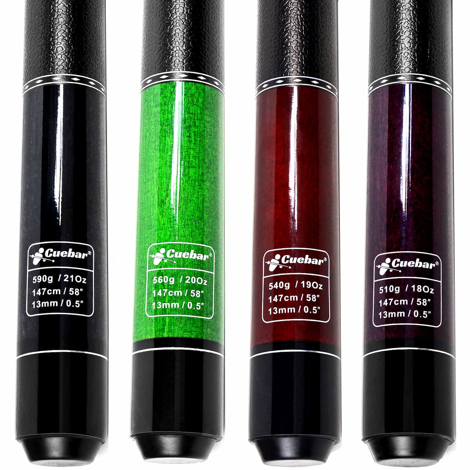 CUEBAR Pool Cues Set of 4, 58" 2-Piece Pool Sticks for Adults, Pool Cue Sticks 18oz 19oz 20oz 21oz, House Bar Billiard Cue Stick with Imitation