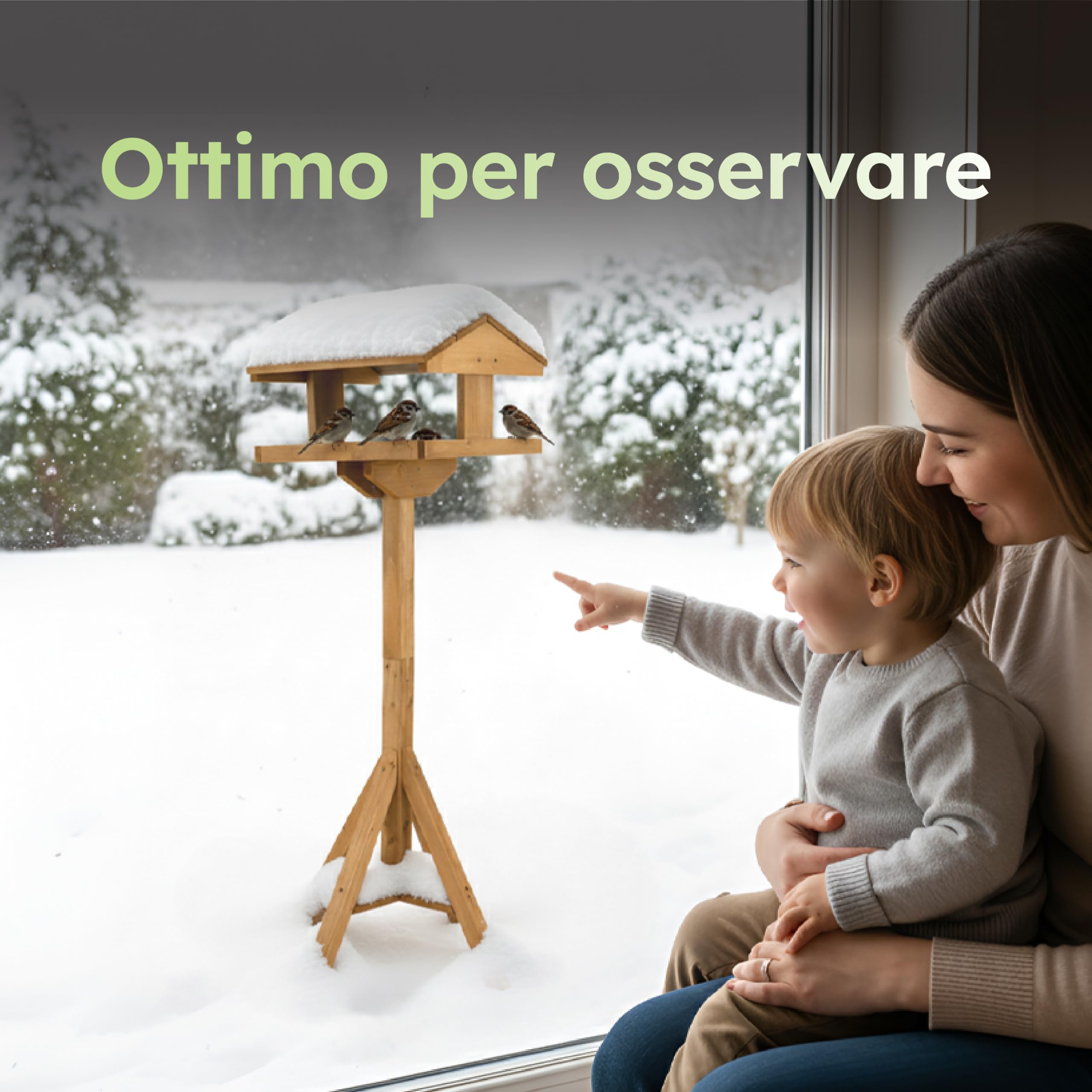 Moorland Casa per Uccelli Aperta in Legno di Abete FSC® con Supporto Alto | 114cm mangimatoia marrone tetto scuro in lame di kit da giardino terrazza resistente intemperie mangiatoia casetta VH4