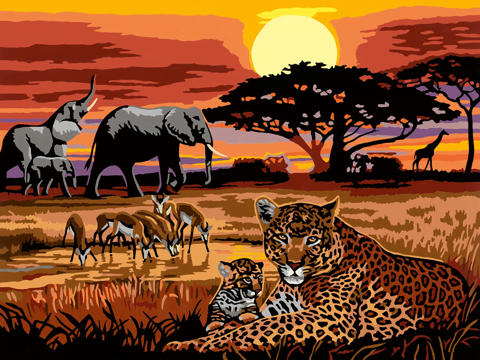 Ravensburger CreArt: Vita nella Savana – Dipingere con i Numeri Adulti, Attività Creativa e Rilassante, Kit Pittura con Pennello e Colori Inclusi, 30 x 40 cm, Idee Regalo