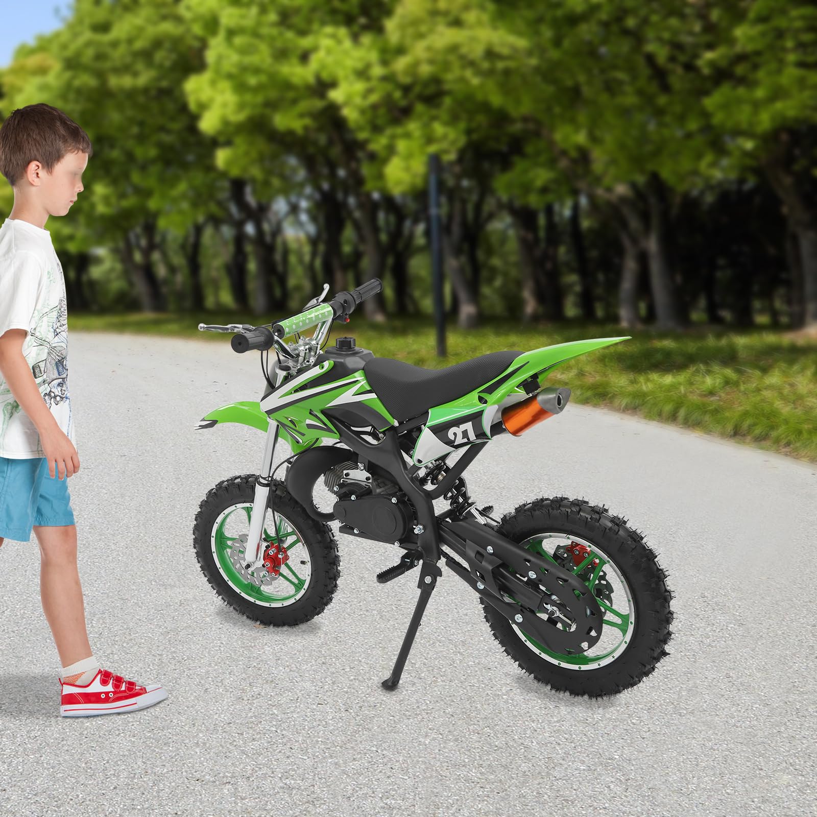 Bicicleta de cross para niños, 2 tiempos, 49 ccm, motor de 10 pulgadas, moto de bolsillo, Dirt Bike, motocross, pocketbike (verde)