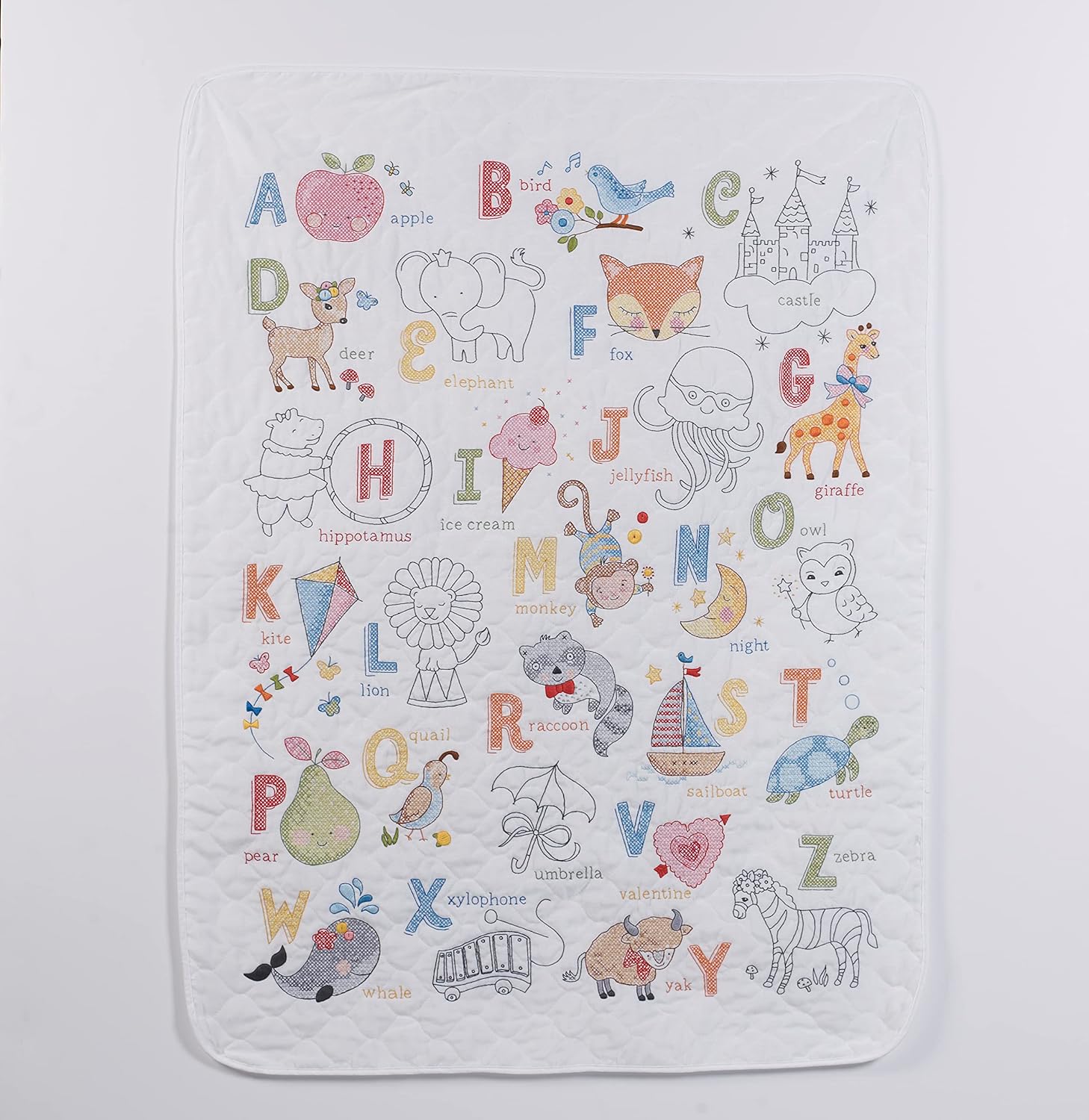 Bucilla Stamped Cross Stitch Crib Cover, ABC's white