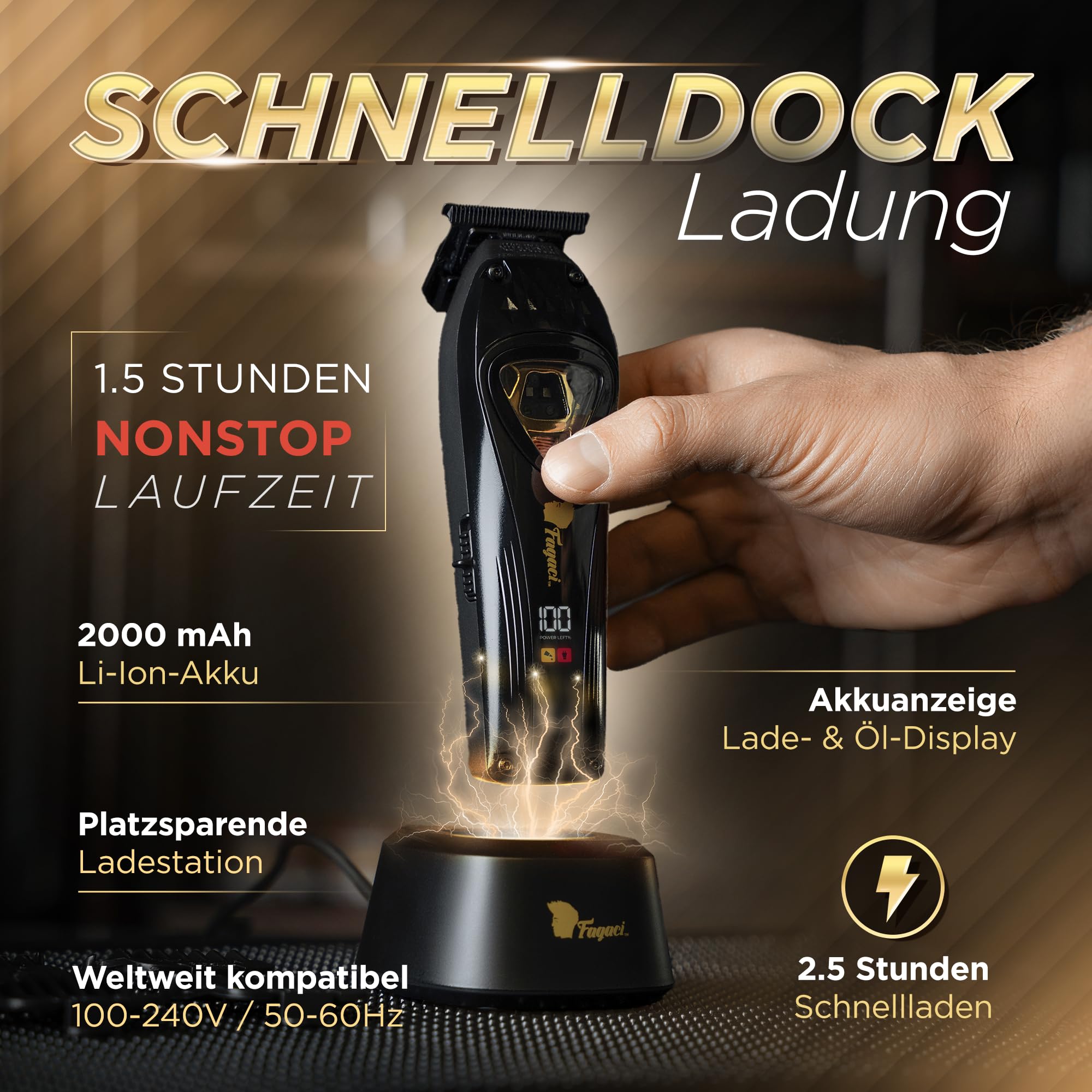 Fagaci Profi Zero Gap Haartrimmer Herren mit DLC Klingen, Hoher Drehmoment Konturen Haarschneidemaschine 0 mm, Haarschneider Herren Akku mit Vector-Motor, Detailer Haar Trimmer & Konturenschneider