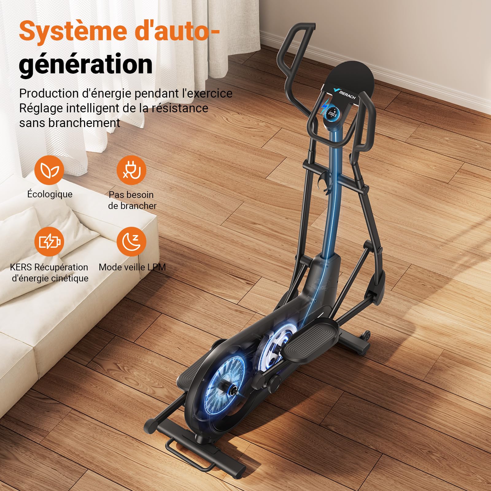 MERACH Vélo Elliptique pour Maison avec Longueur de Foulée de 42/47cm, Elliptique Ultra Silencieux avec Résistance Magnétique à 8/16 Niveaux, avec App Propre, Charge Jusqu'à 180kg